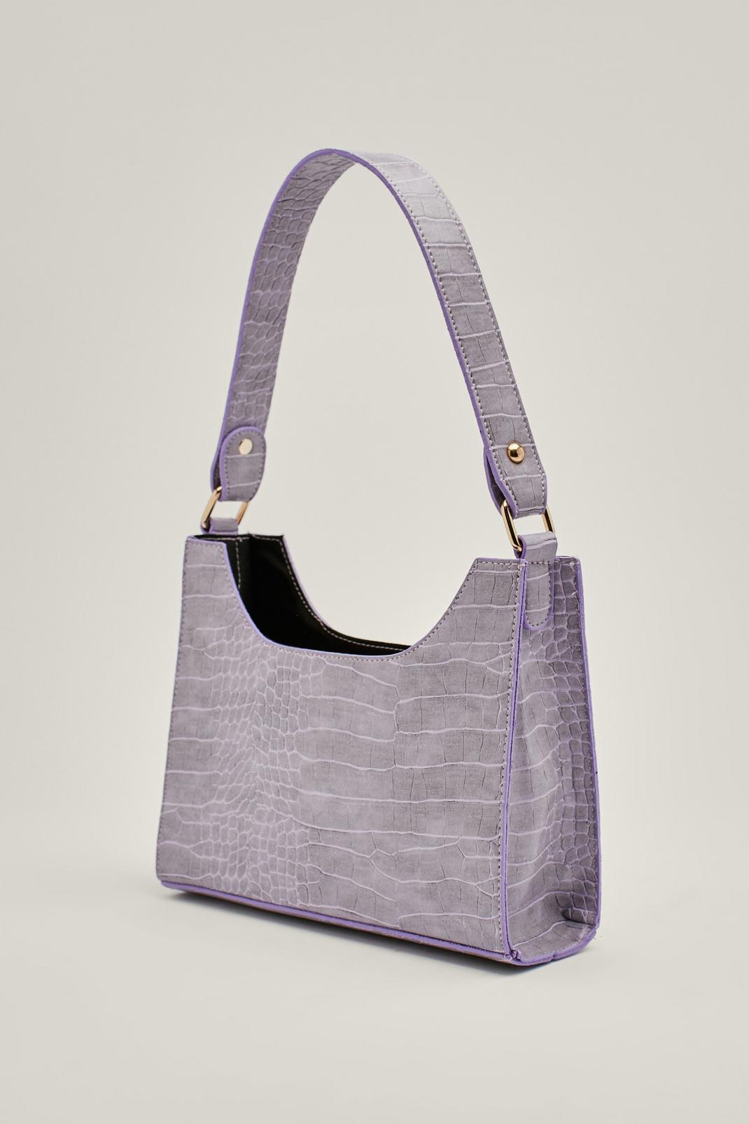 Lilac Faux Leather Croc Effect Structured Shoulder Bag image number 1