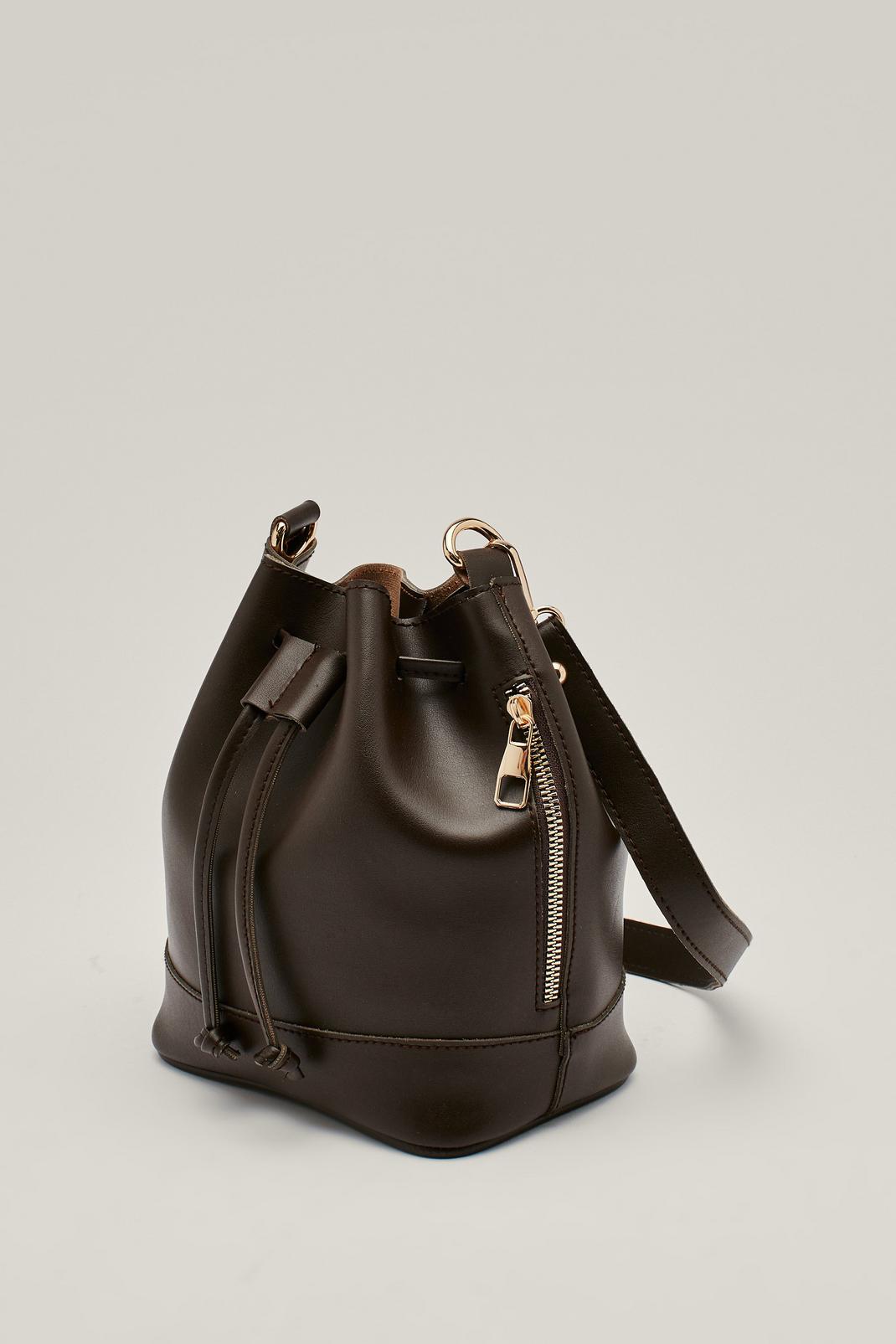 Chocolate Faux Leather Bucket Crossbody Bag image number 1
