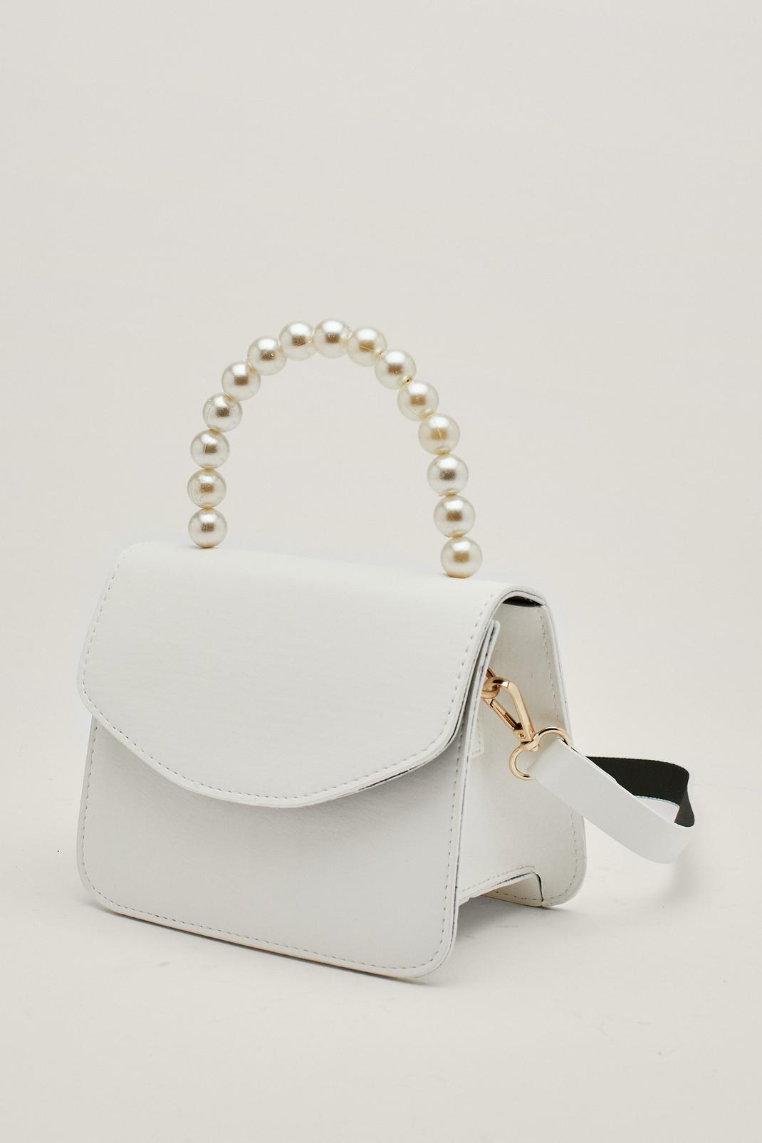 Petit sac à bandoulière avec anse en perle, White image number 1