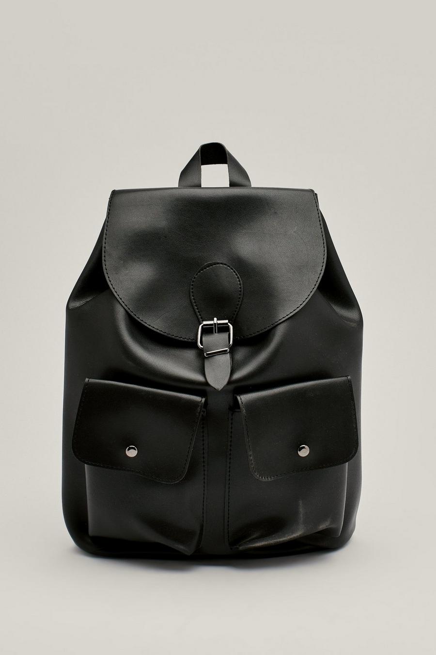 Faux Leather Double Pocket Backpack