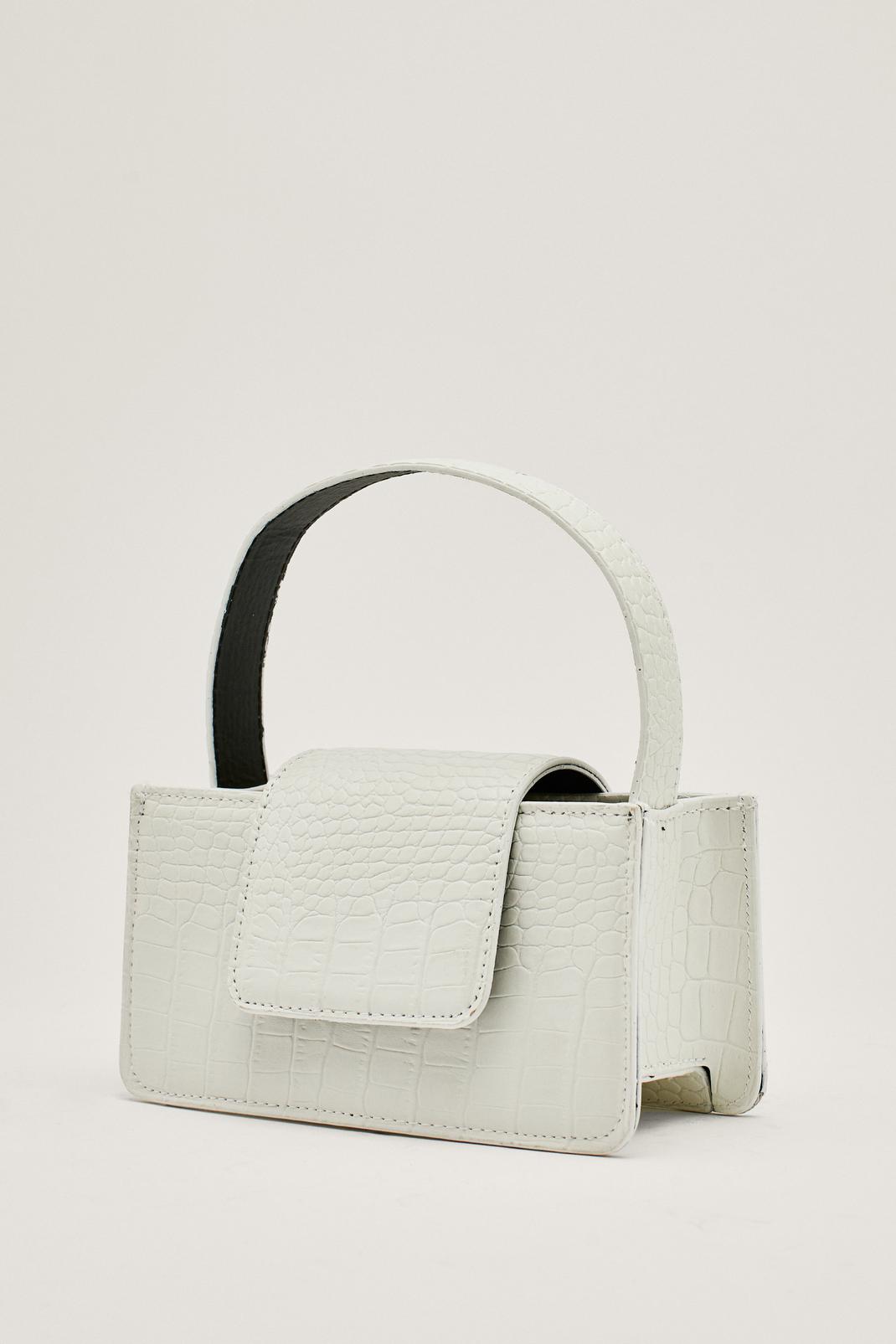 White Faux Leather Croc Effect Small Grab Bag image number 1