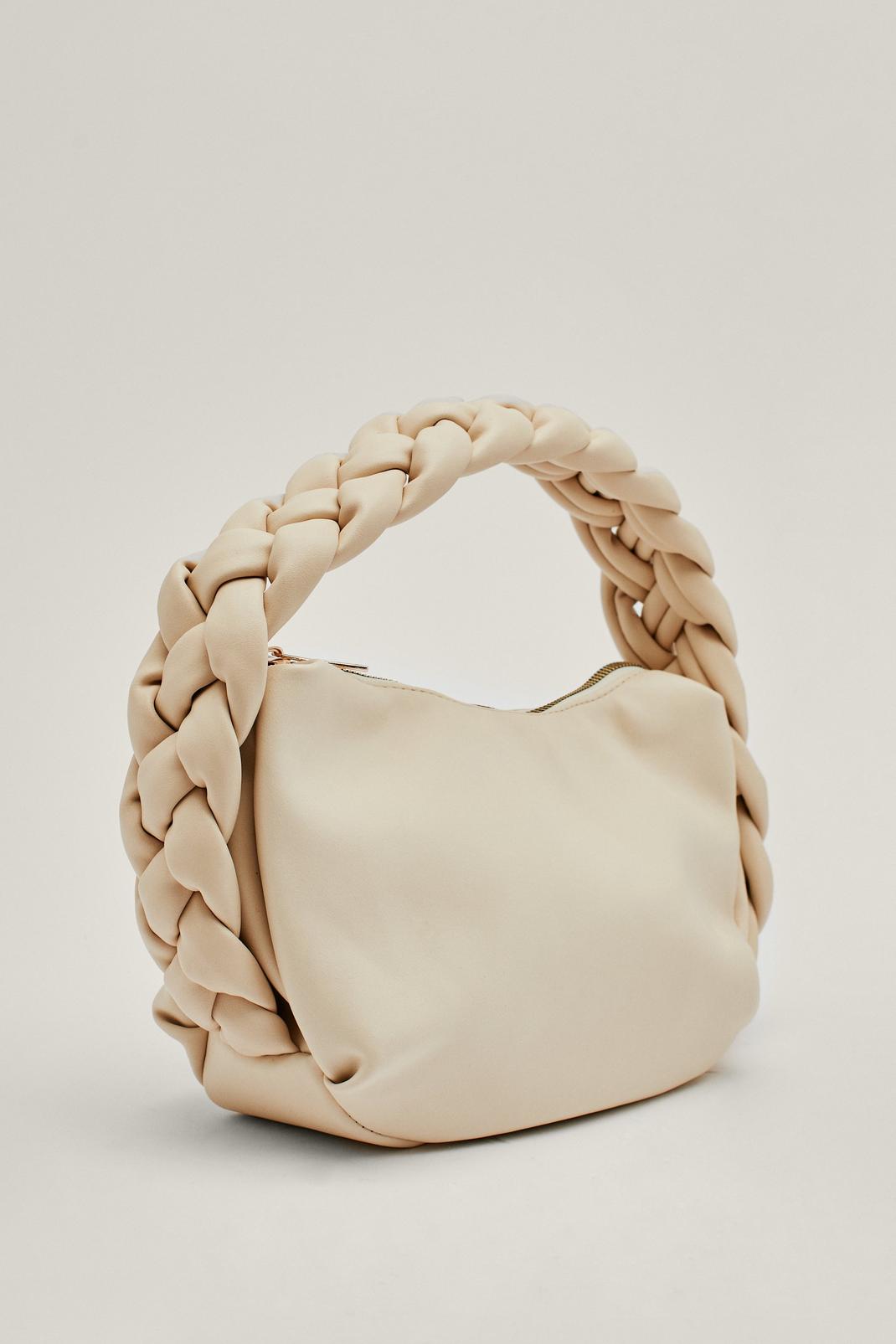 Nude Faux Leather Braided Strap Round Shoulder Bag image number 1