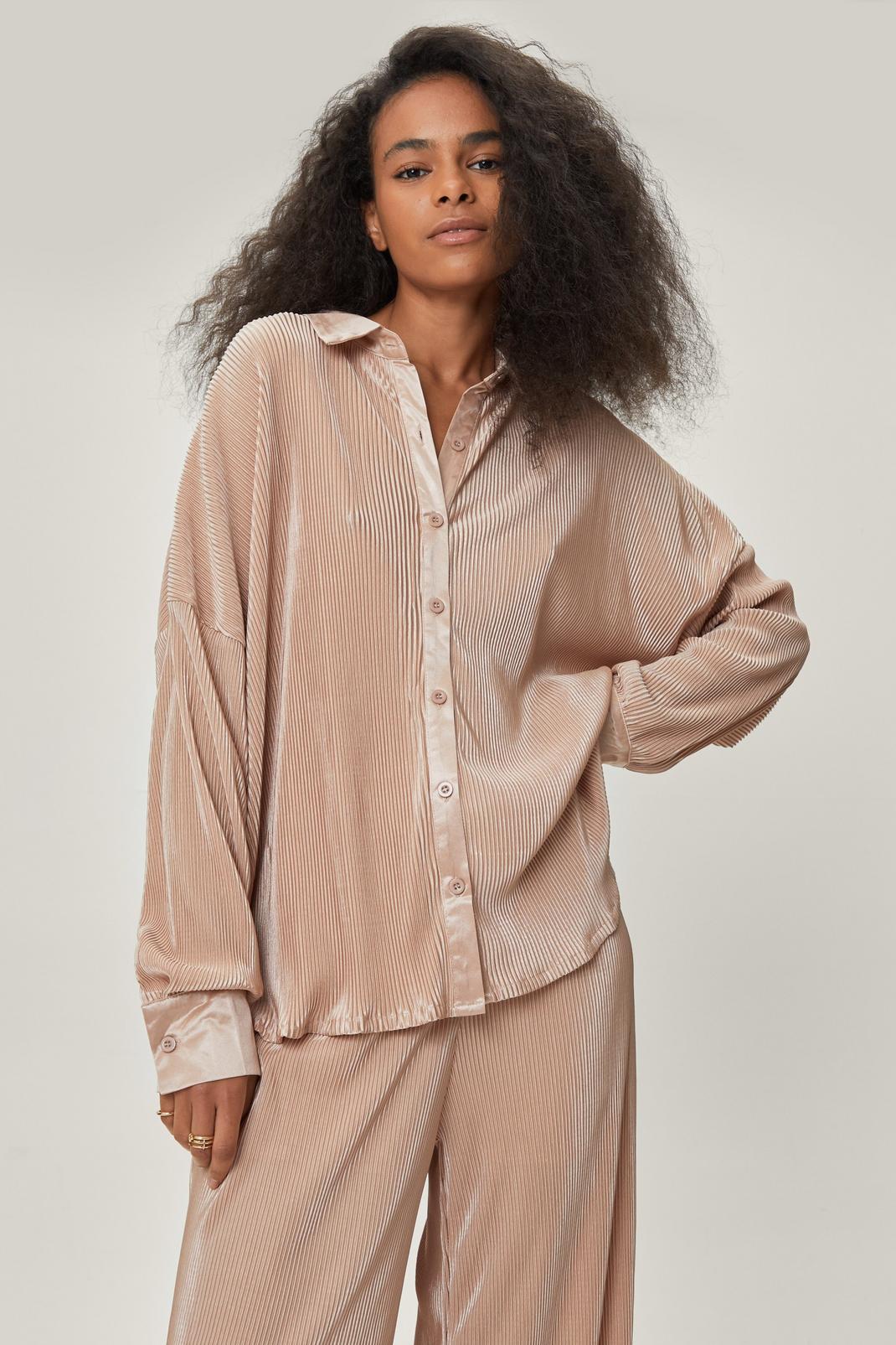 103 Petite Plisse Oversized Button Down Shirt image number 1