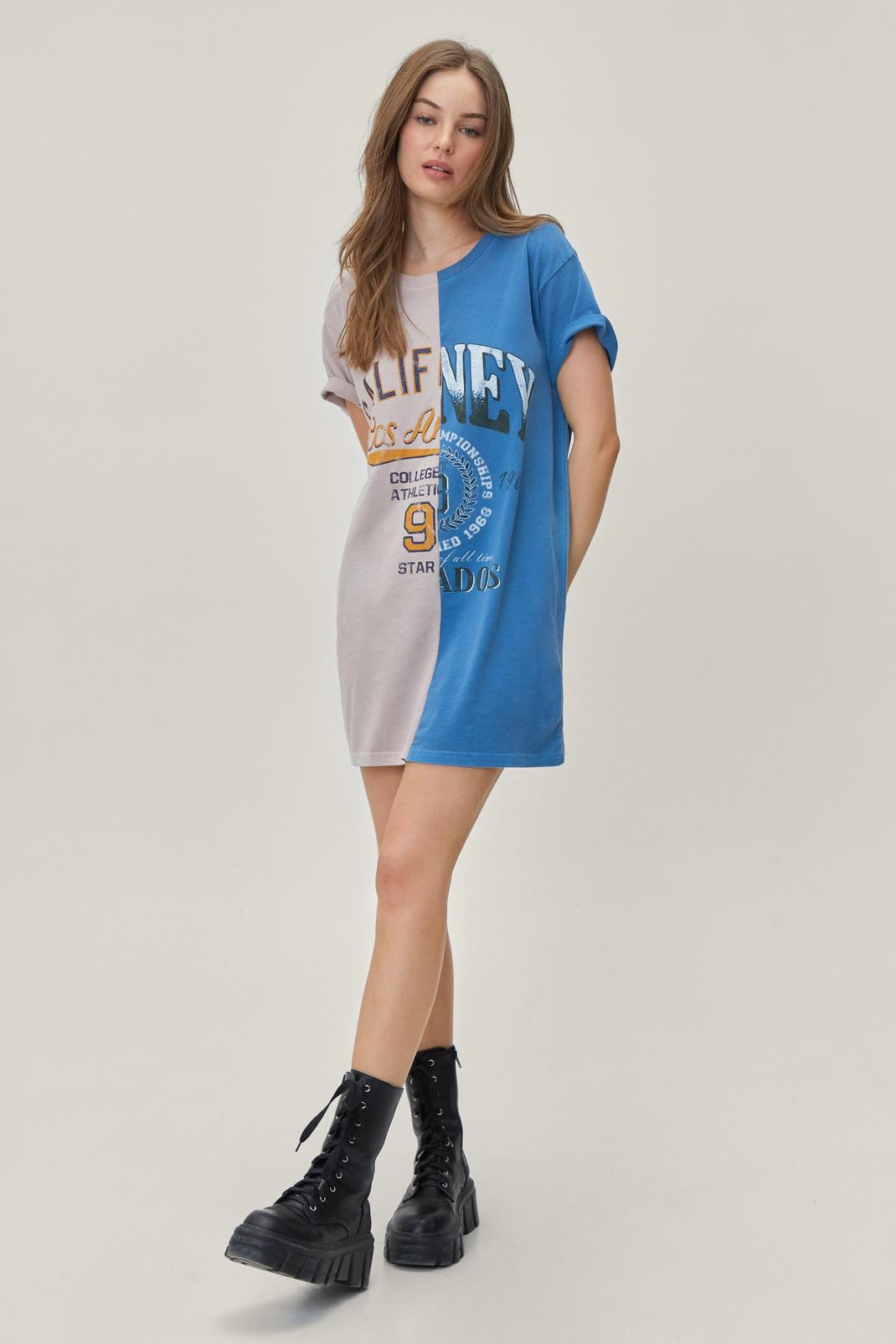Beige Spliced Varsity T-shirt Dress image number 1