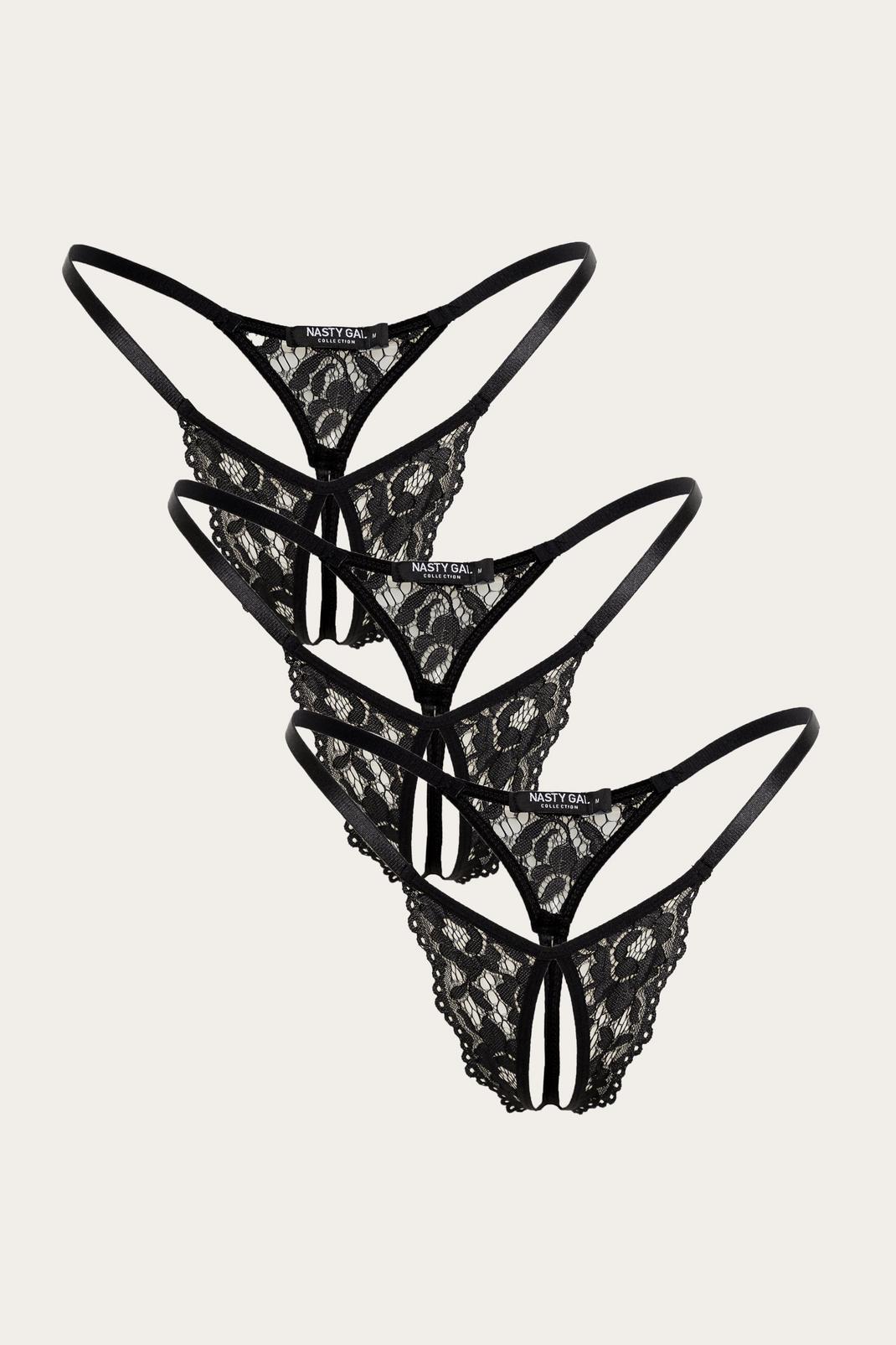 105 Lace Crotchless Thongs 3 Pack image number 2