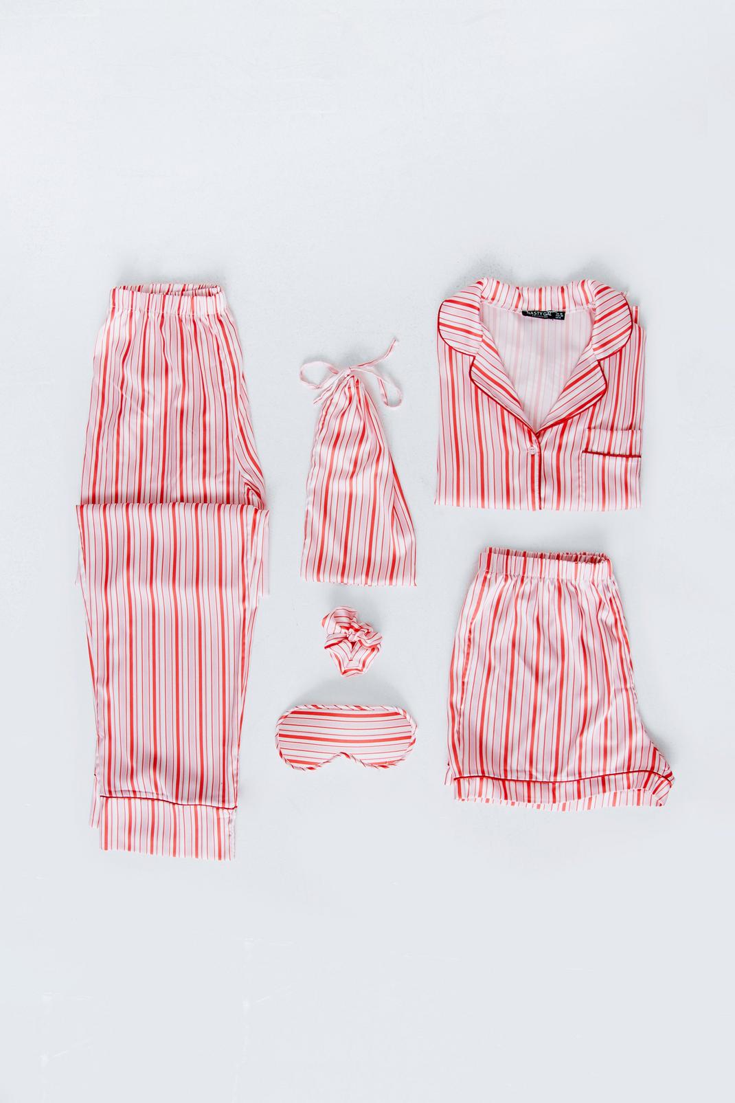 Ensemble 6 pièces avec pyjama satiné à rayures, Pink image number 1