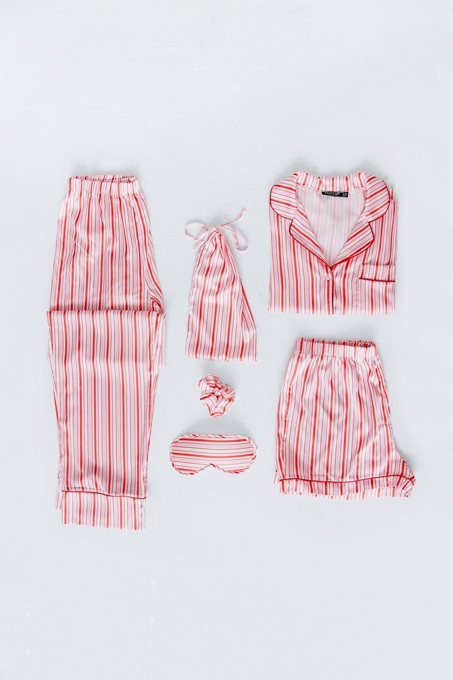 Satin 6 Pc Striped Pajama Set