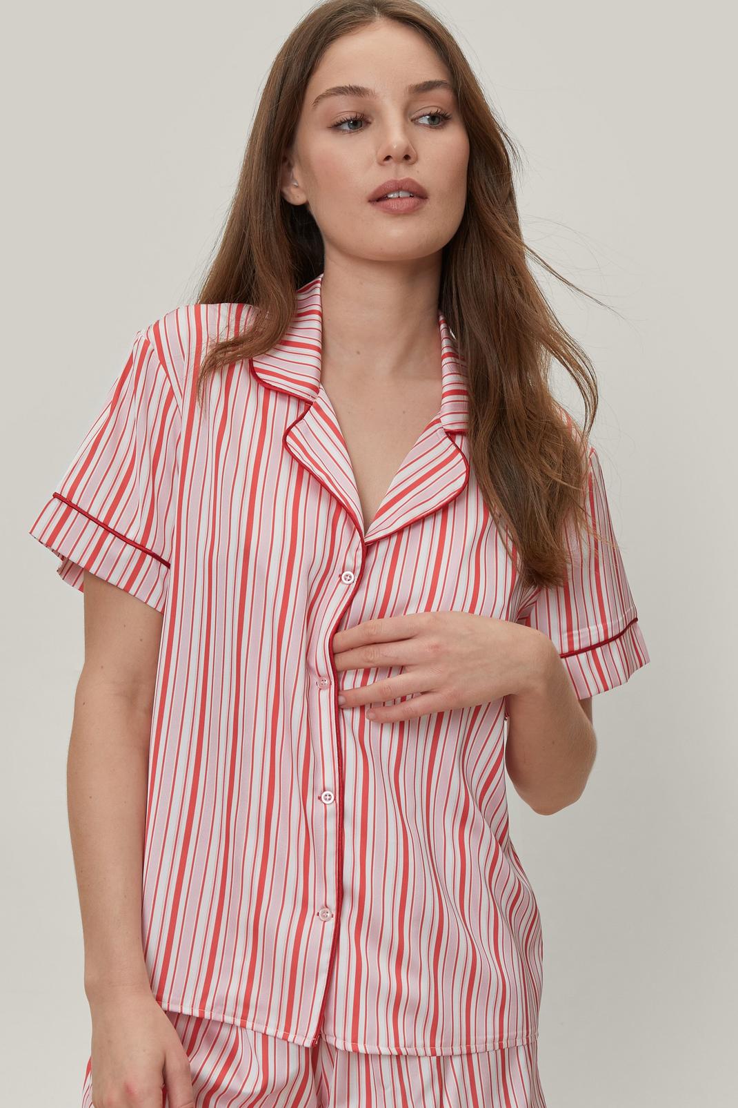 155 Satin Stripe Shirt and Short Pyjama Set image number 2