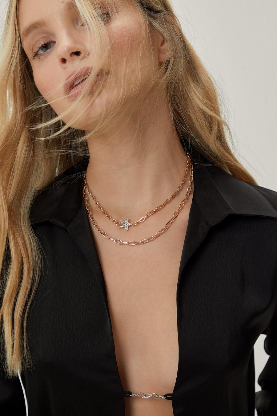 Elegant Chain Double Layer Star Pendant Necklace