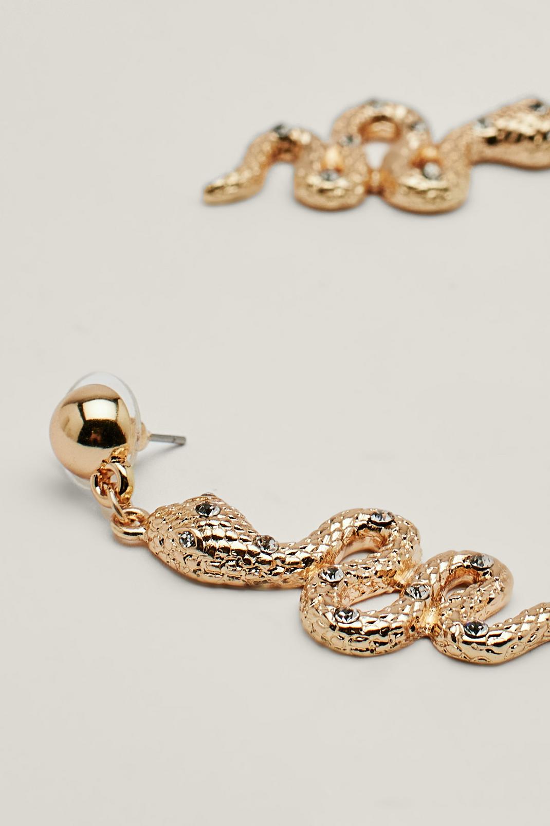 Gold Double Layer Snake Drop Earrings image number 1