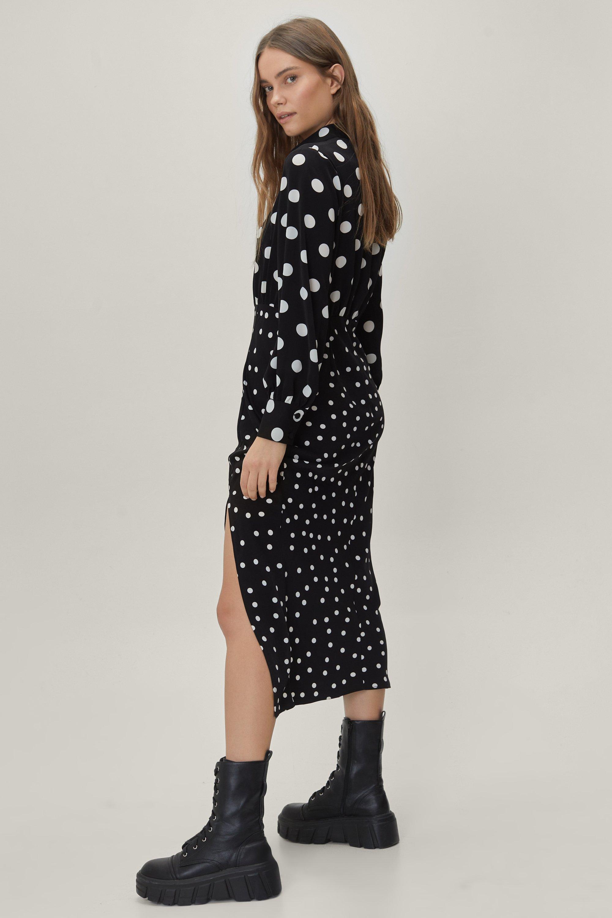 Nasty gal black polka hotsell dot dress