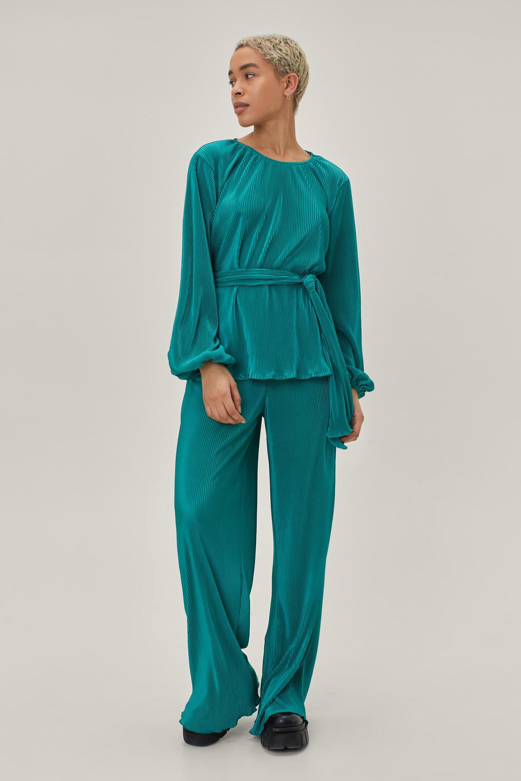 Plisse High Waisted Wide Leg Trousers image number 1