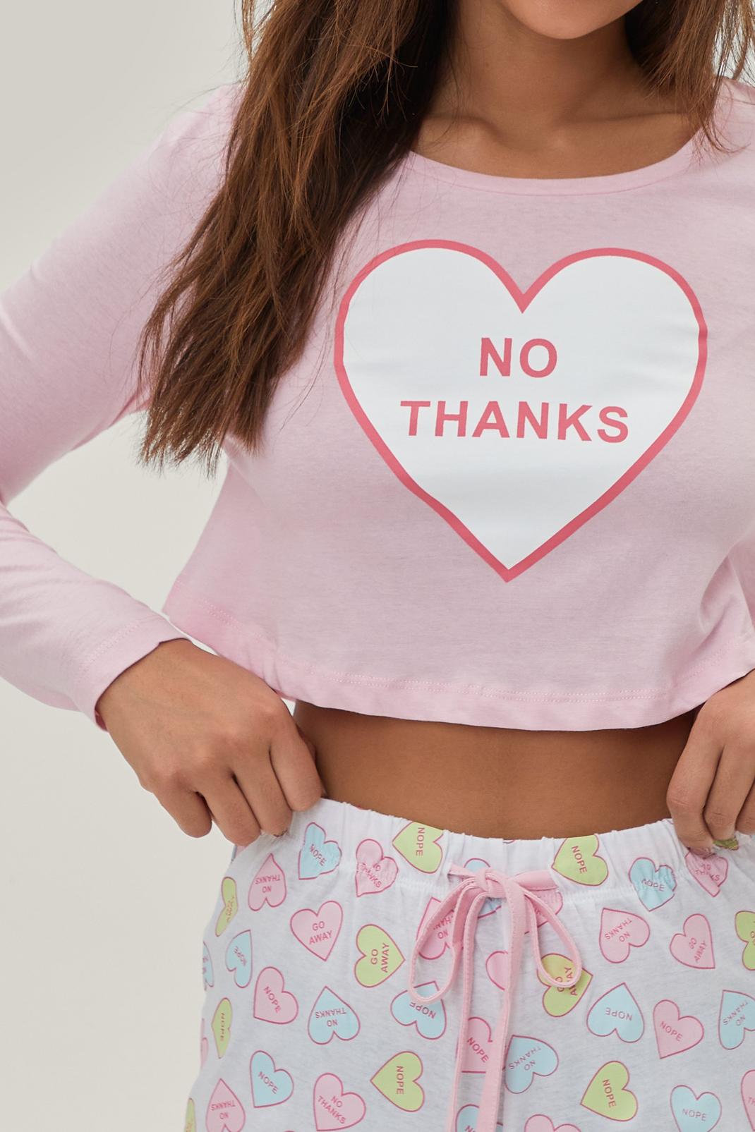 Ensemble pyjama avec top court et short à motif graphique Love Heart, Pink image number 1