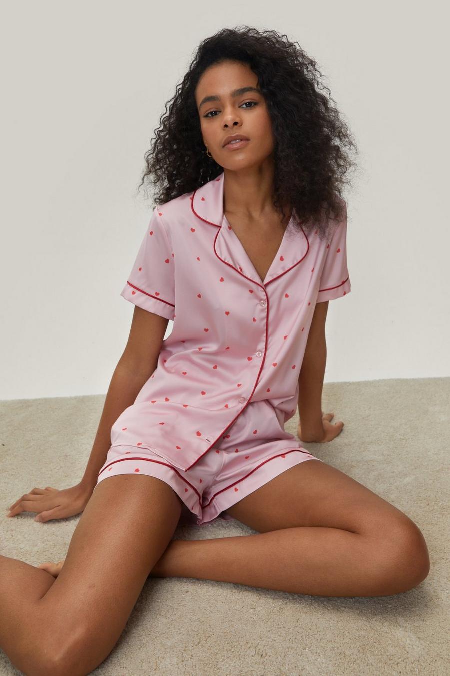 Petite Heart Print Pajama Shirt and Shorts Set