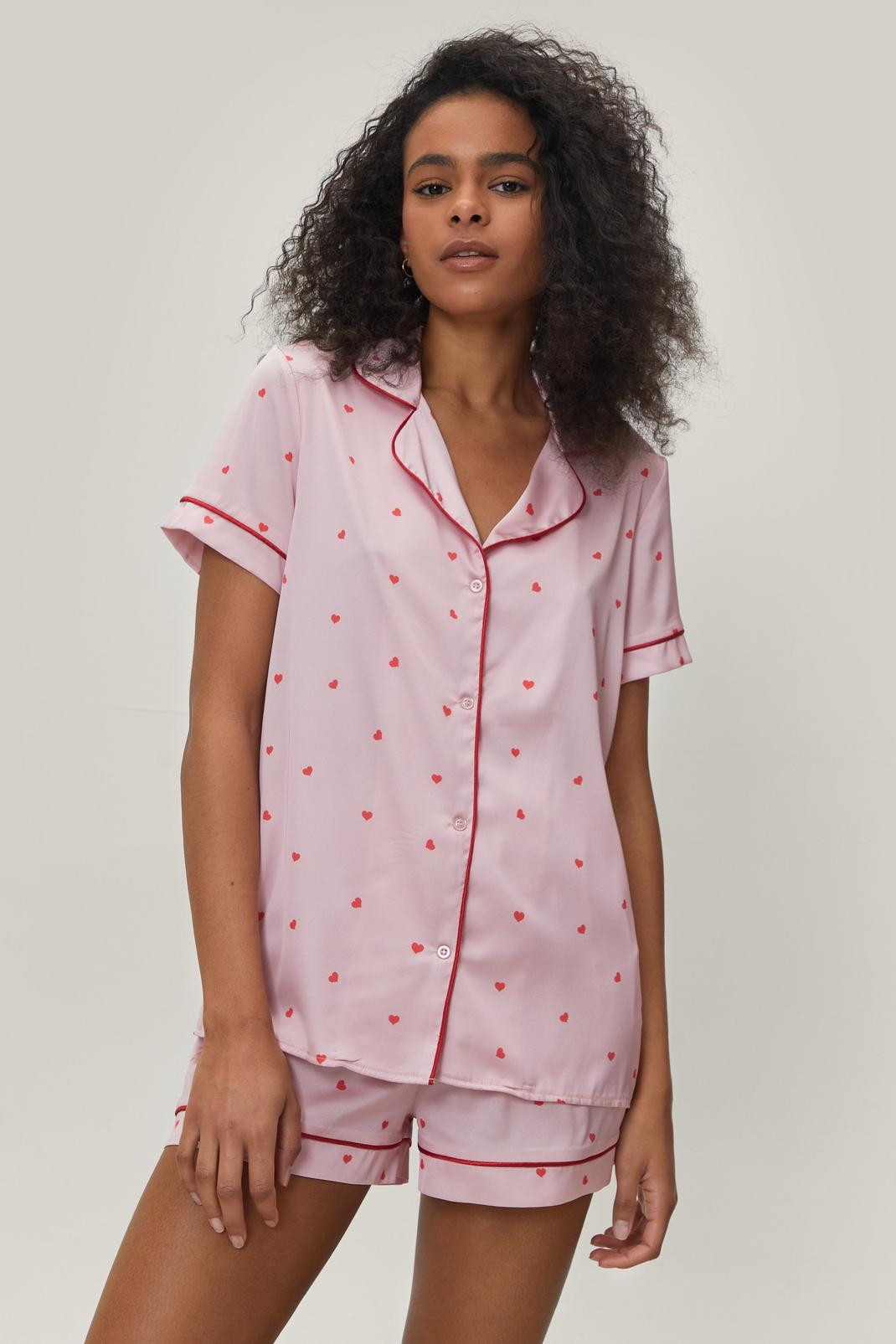 155 Petite Heart Print Pyjama Shirt and Shorts Set image number 2