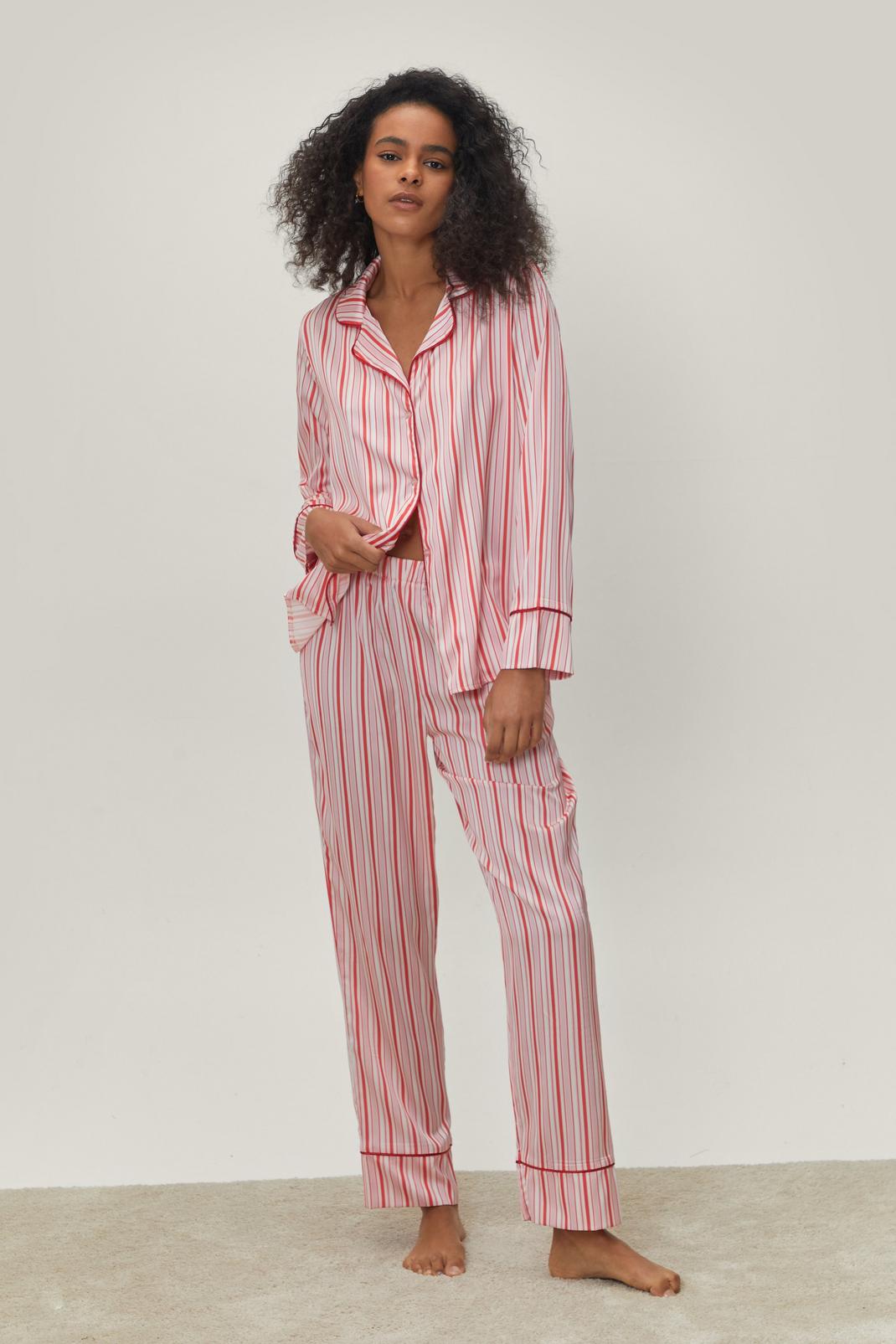 155 Petite Satin Stripe Pyjama Trouser Set image number 2