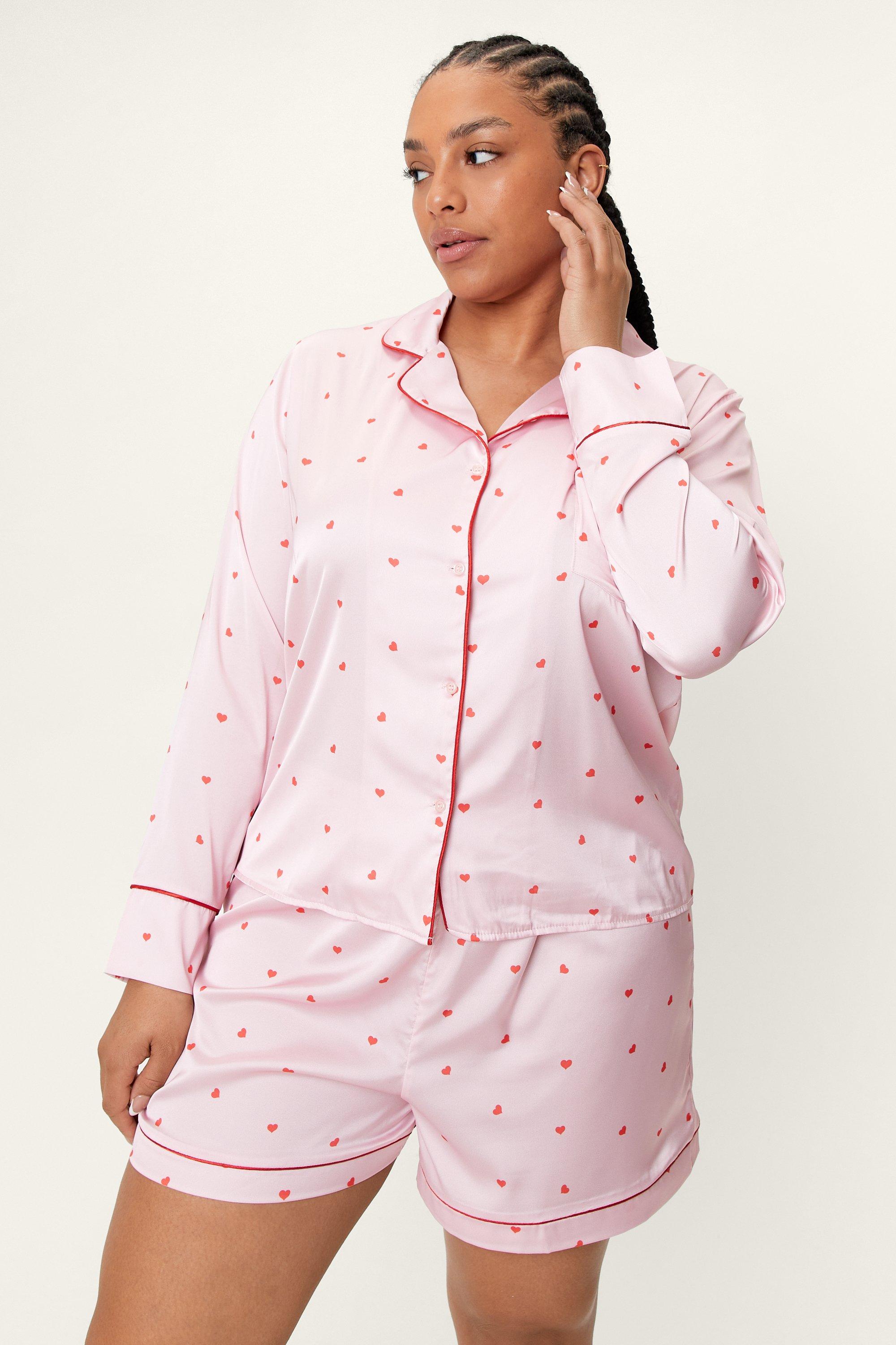 6-pc Satin Heart Print Pajama Set