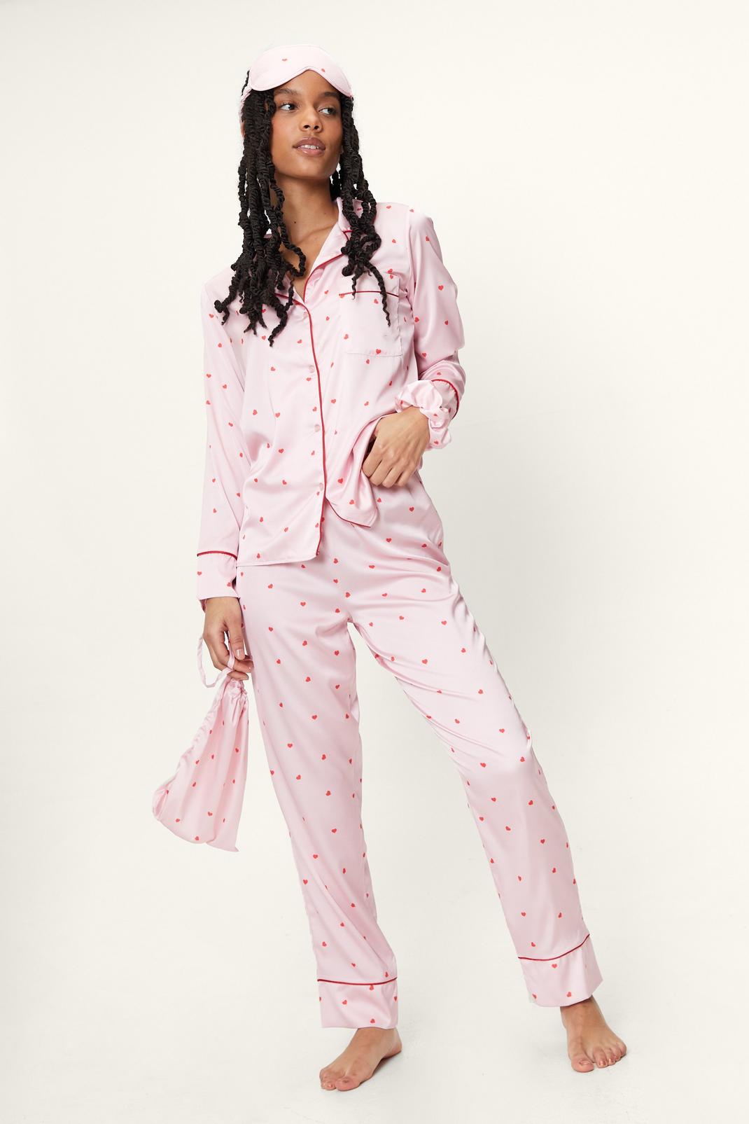 Pink Petite Heart Print 6 Piece Pyjama Set image number 1