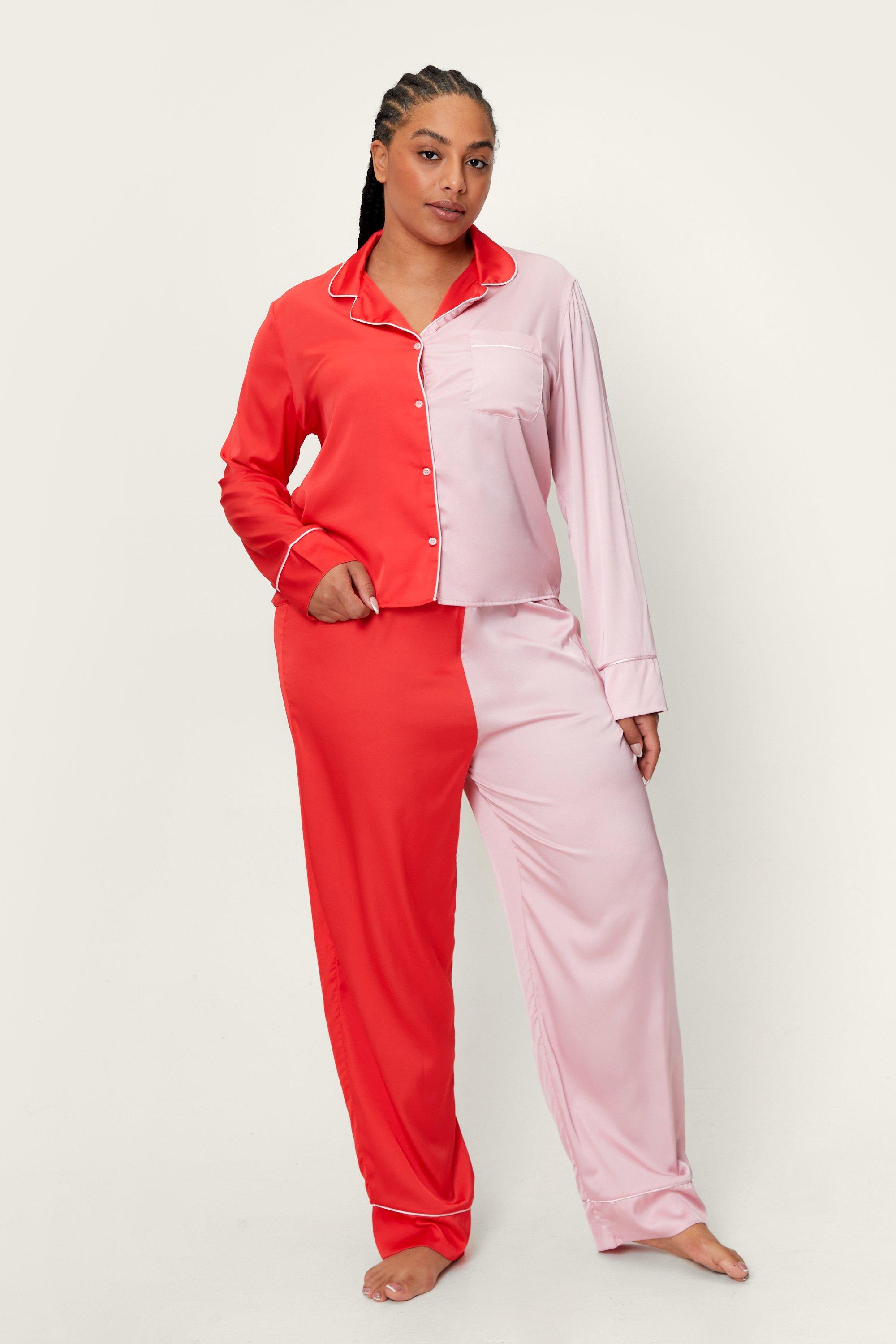 Plus size cheap red satin pajamas