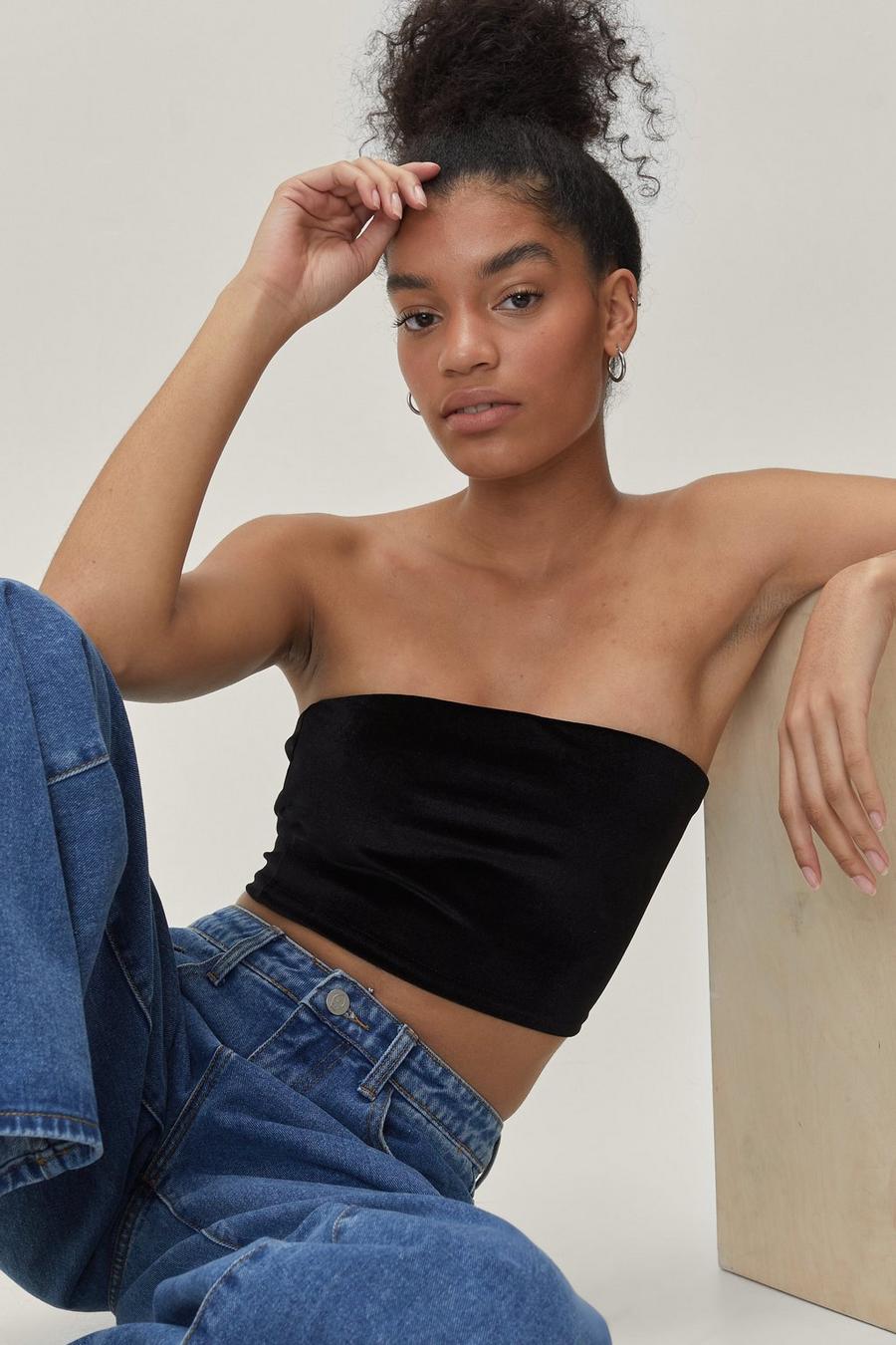 Velour Strapless Cropped Bandeau Top