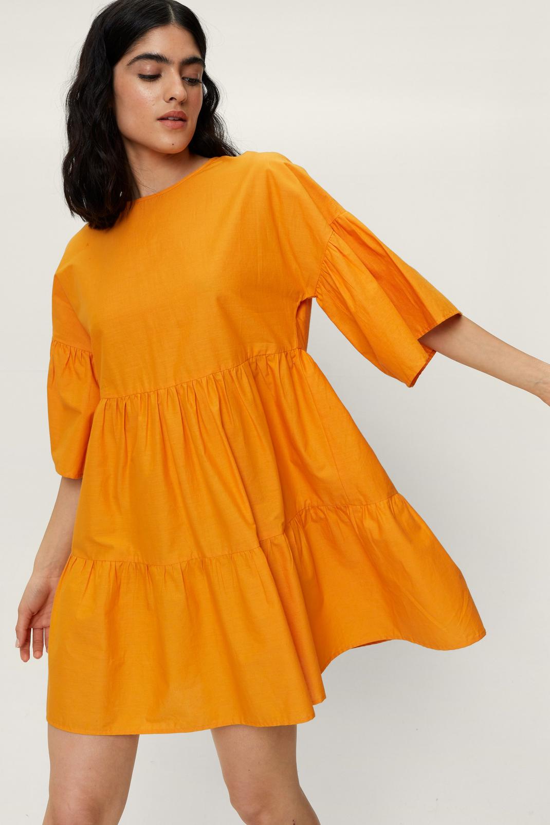 Orange Cotton Poplin Mini Smock Dress image number 1