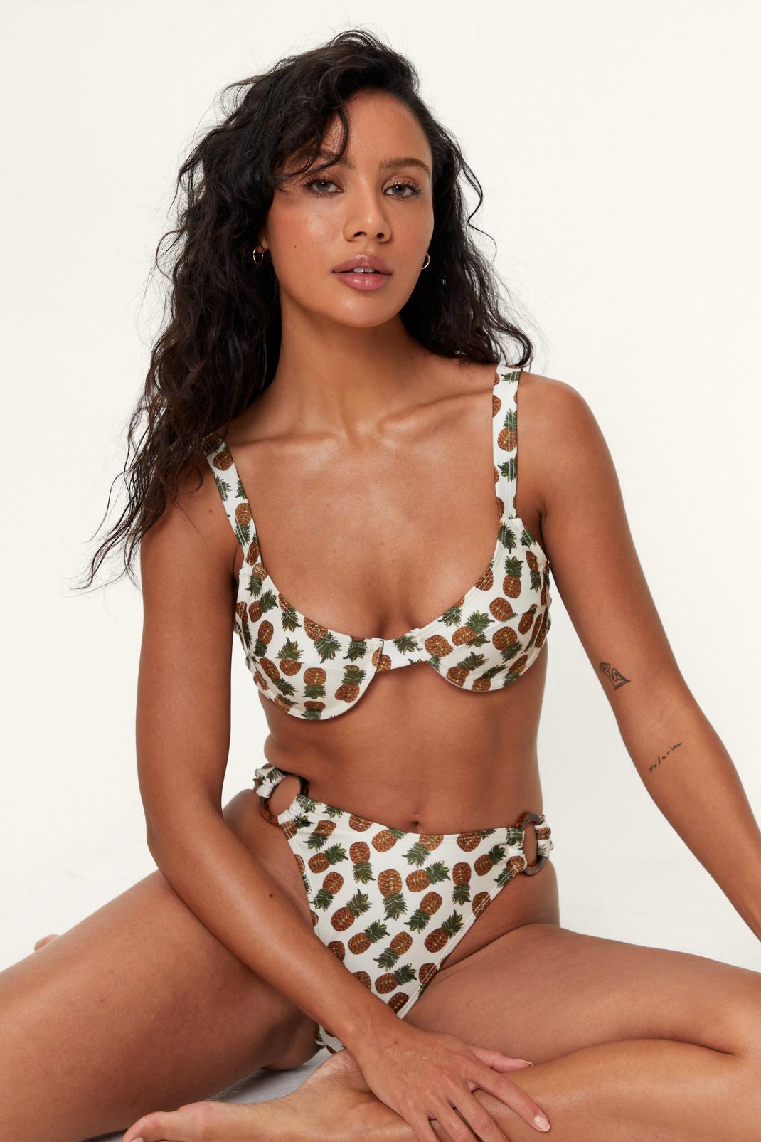 Recycled Pineapple Print Structured Bikini Top image number 1