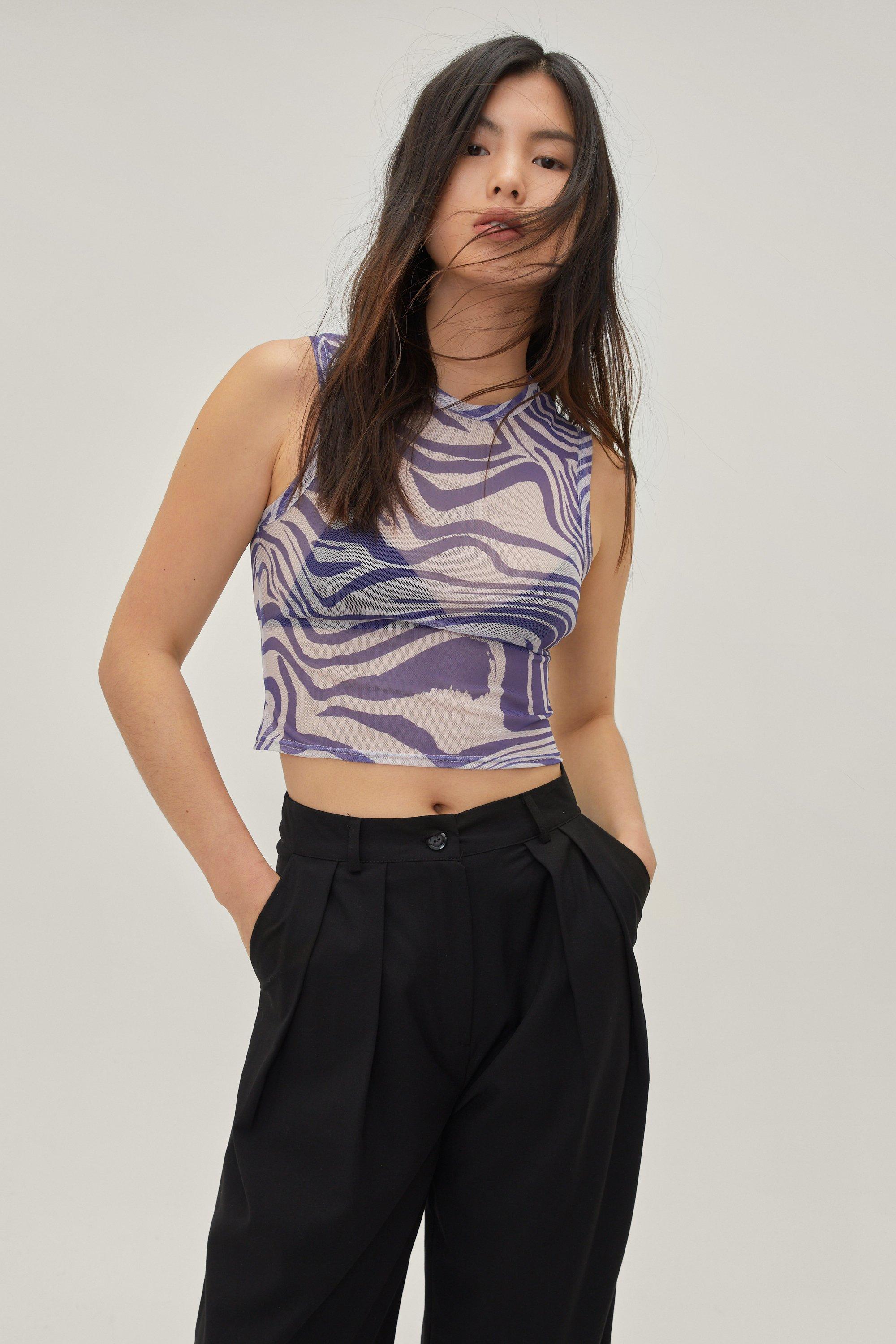 Swirl Print Mesh Cut Out Top