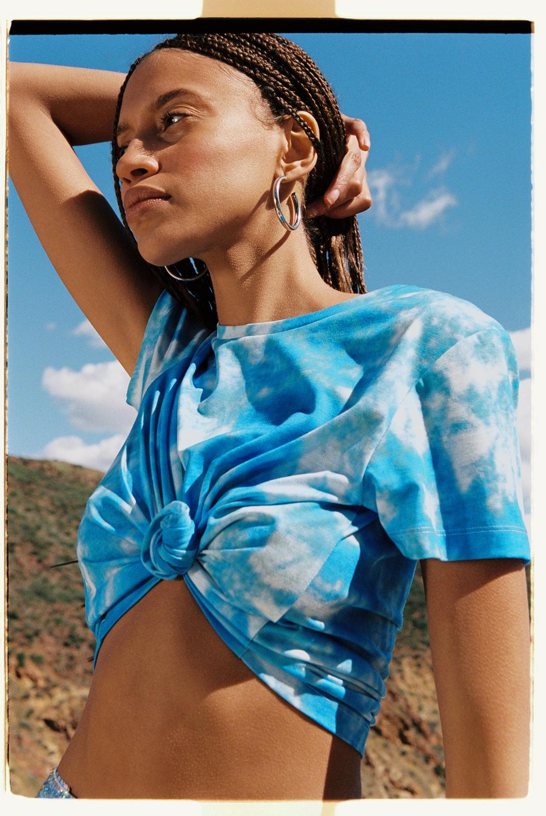 Blue Tie Dye Cropped Short Sleeve T-Shirt image number 1