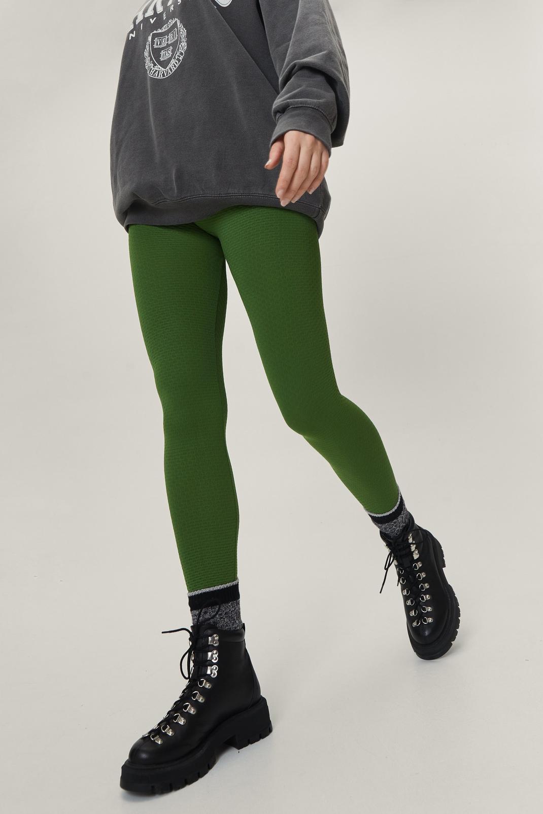 Green Sculpted Seamless Waffle High Waisted Leggings image number 1