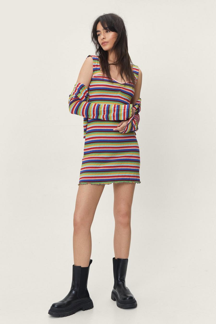 Stripe Print Ribbed Mini Dress