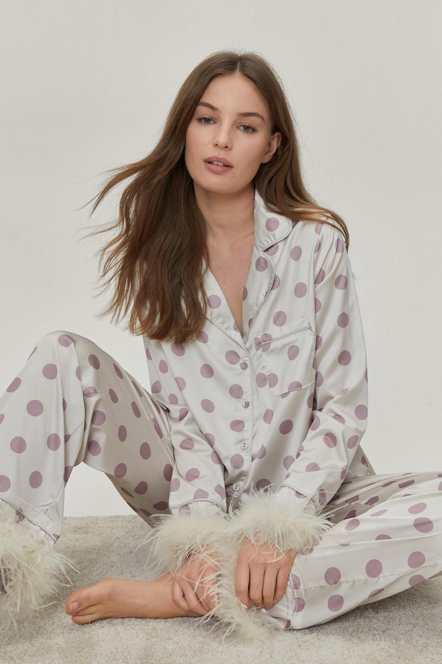 Polka Dot Feather Trim Pyjama Trousers Set