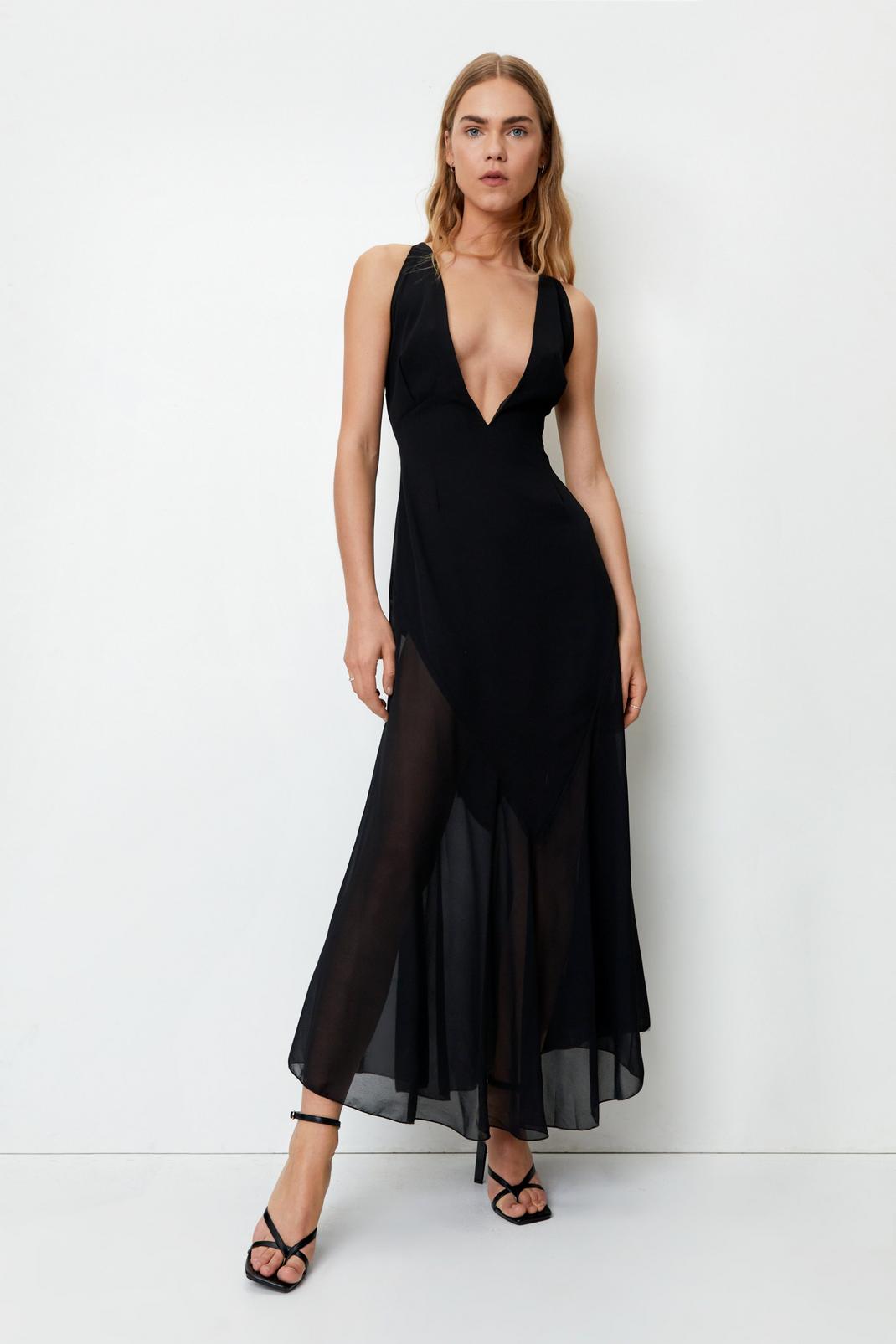 105 Plunging Strappy Mesh Maxi Dress image number 2