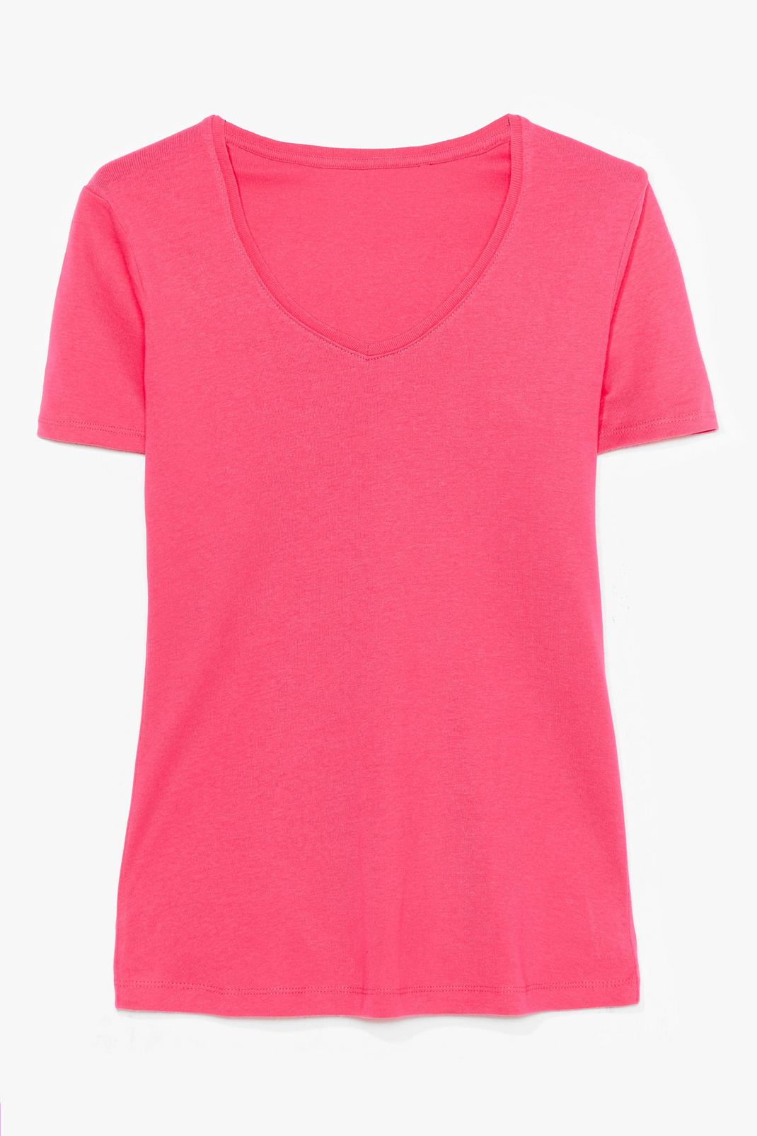 T-shirt en coton à col V, Hot pink image number 1