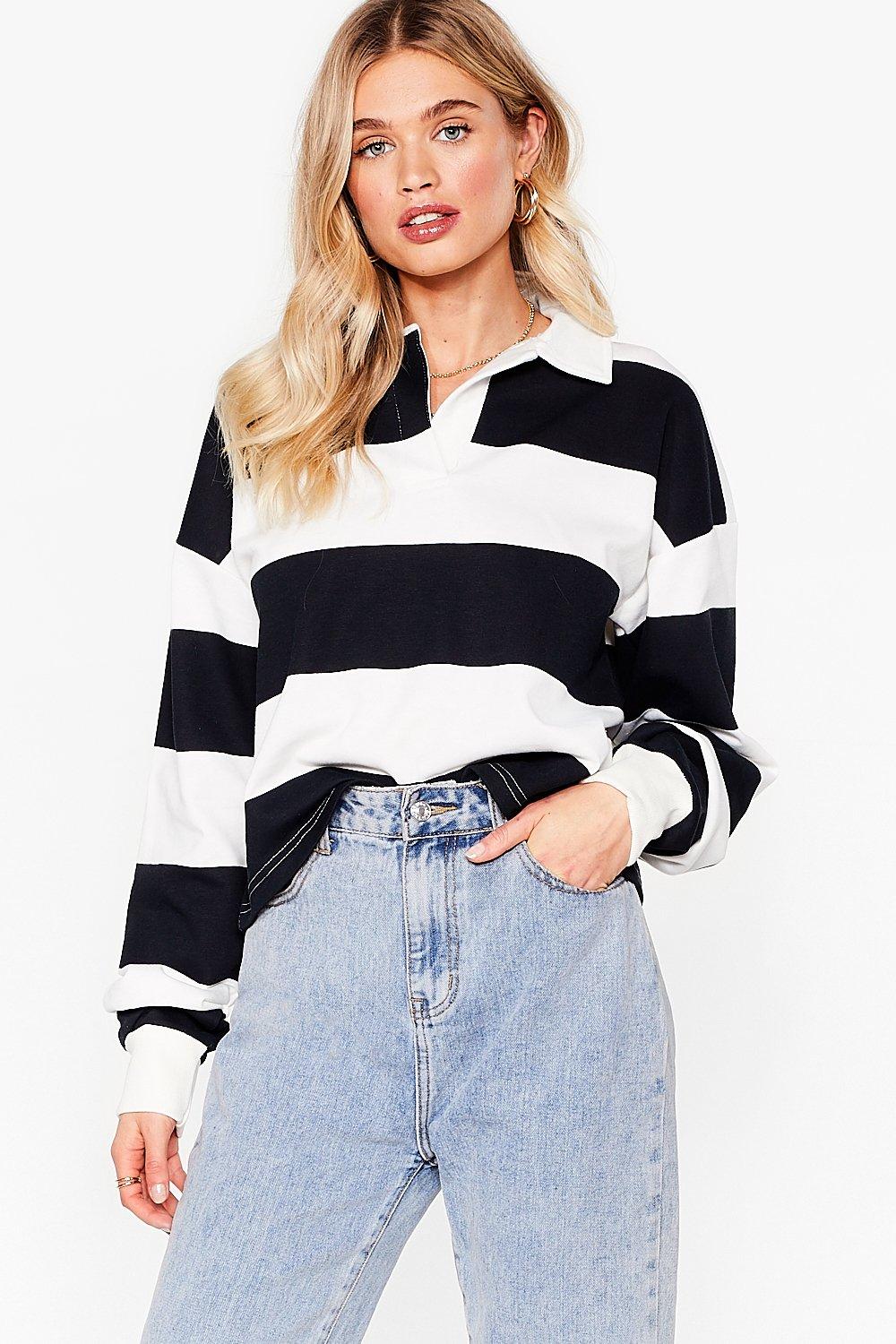 Black stripe collar polo 2025 long sleeve crop top