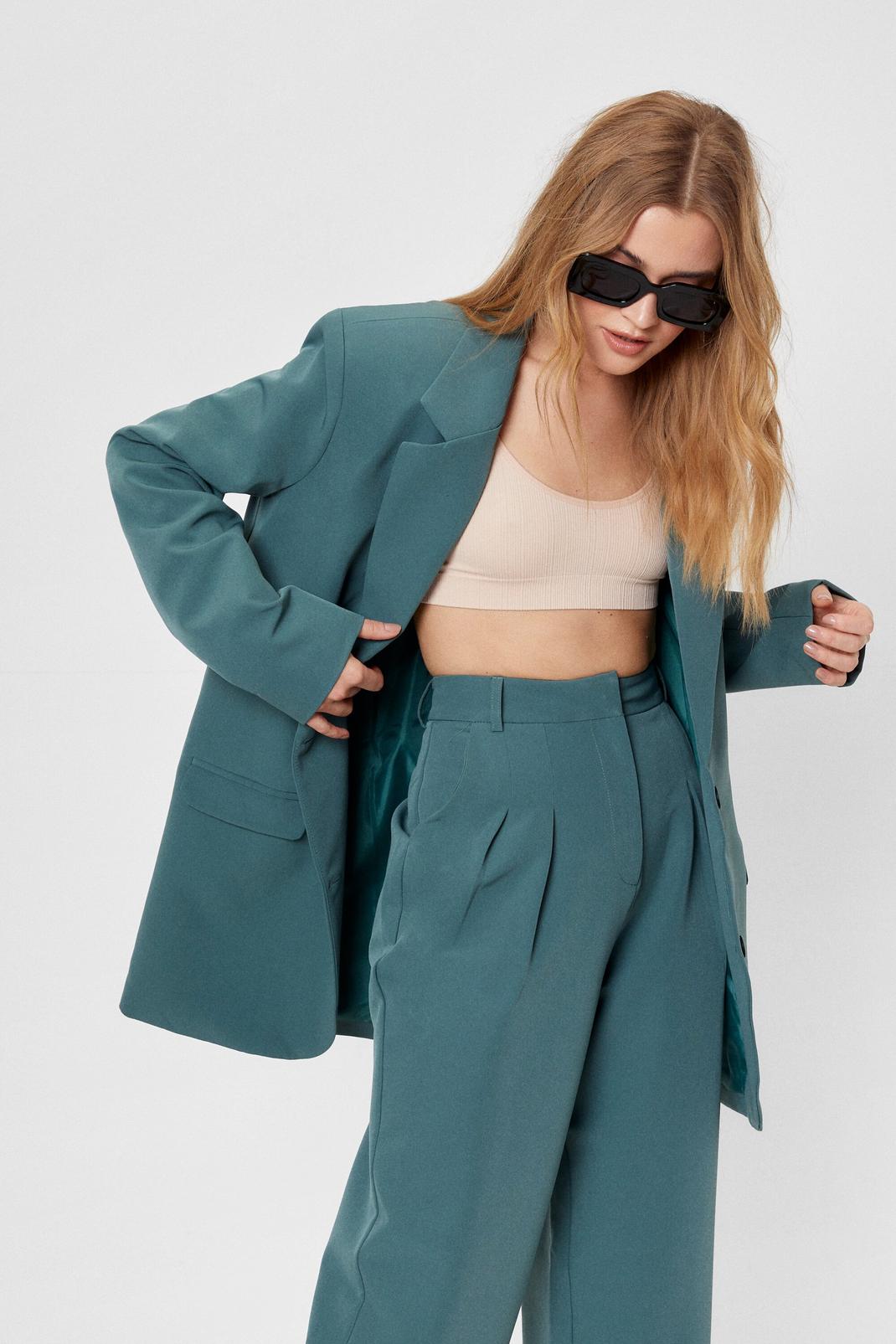 Teal Here Goals Nothing Oversized Tailored Blazer image number 1