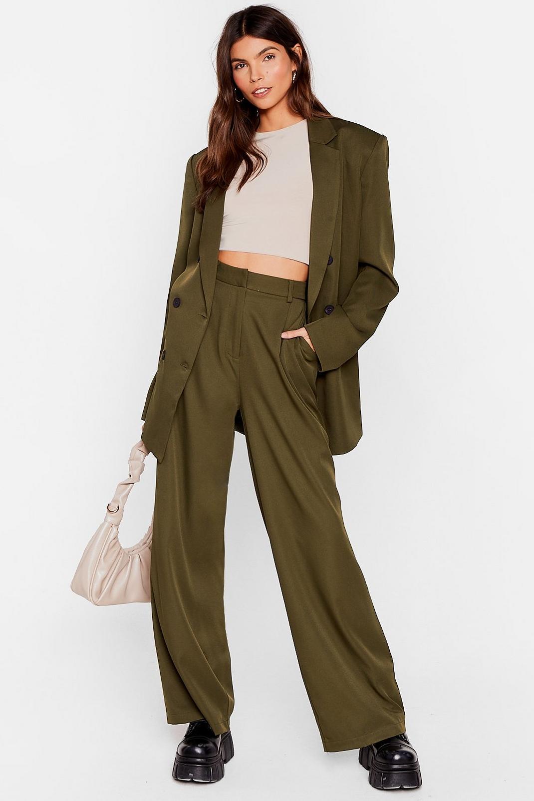 Olive Loose Wide Leg Tailored Pants image number 1