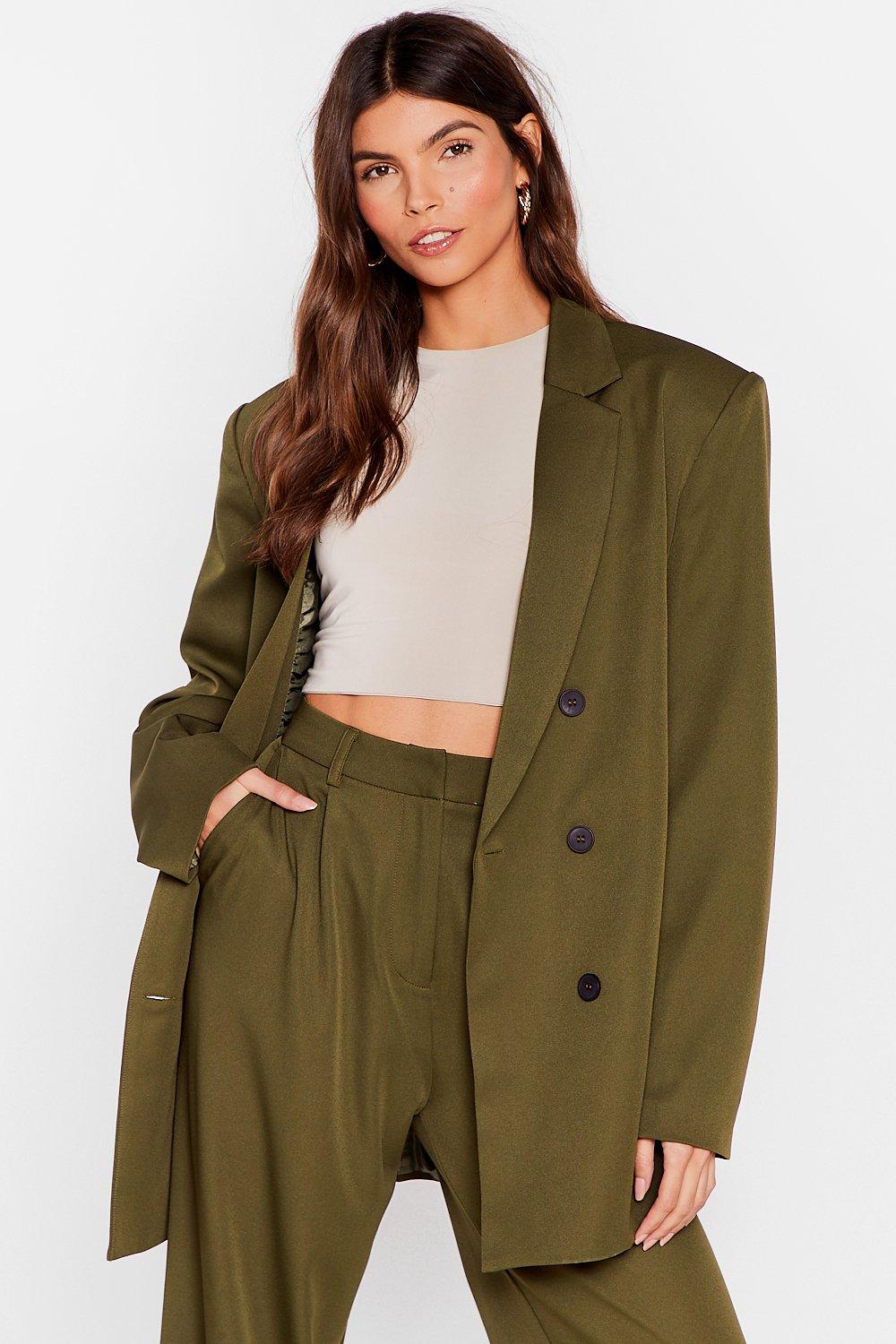 olive green trouser suit