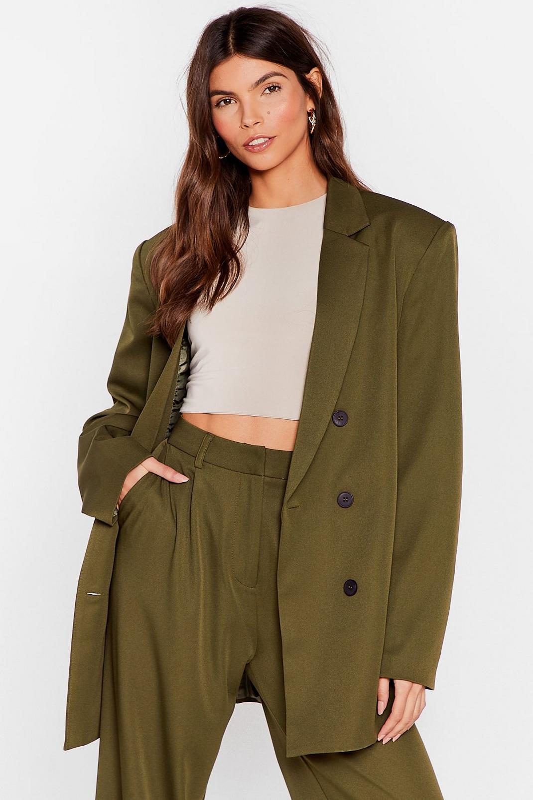 Olive Sorry We're Working Late Oversized Blazer image number 1