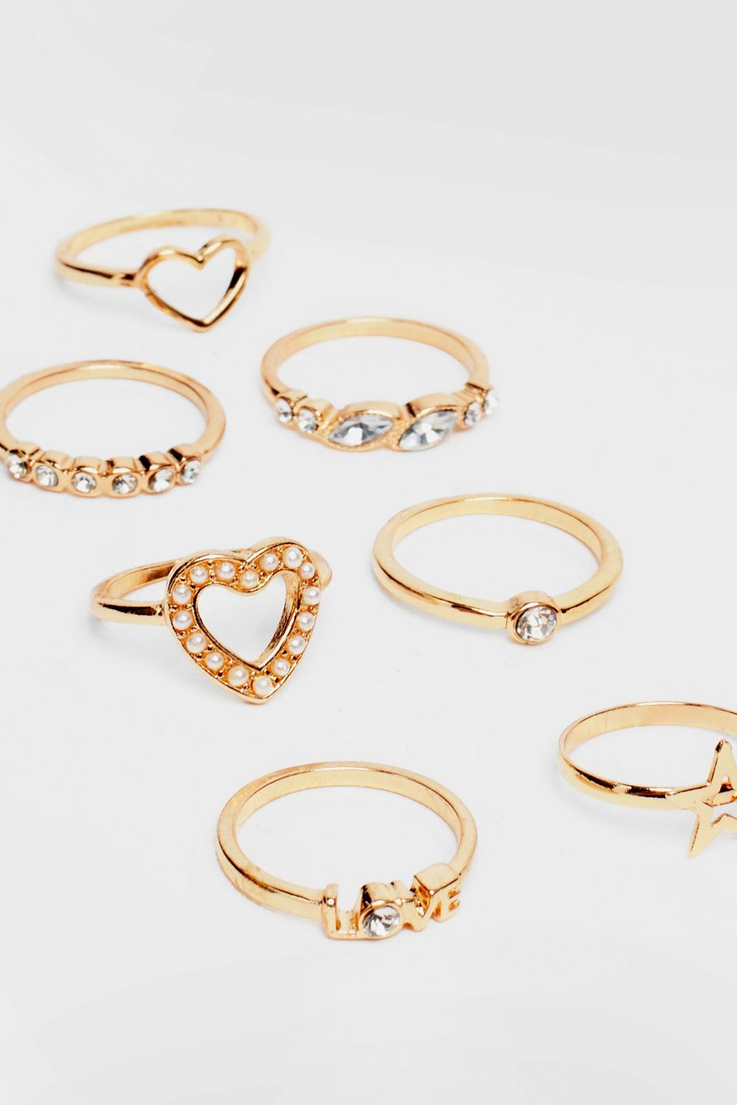Gold I Want It 7-Pc Diamante Ring Set image number 1