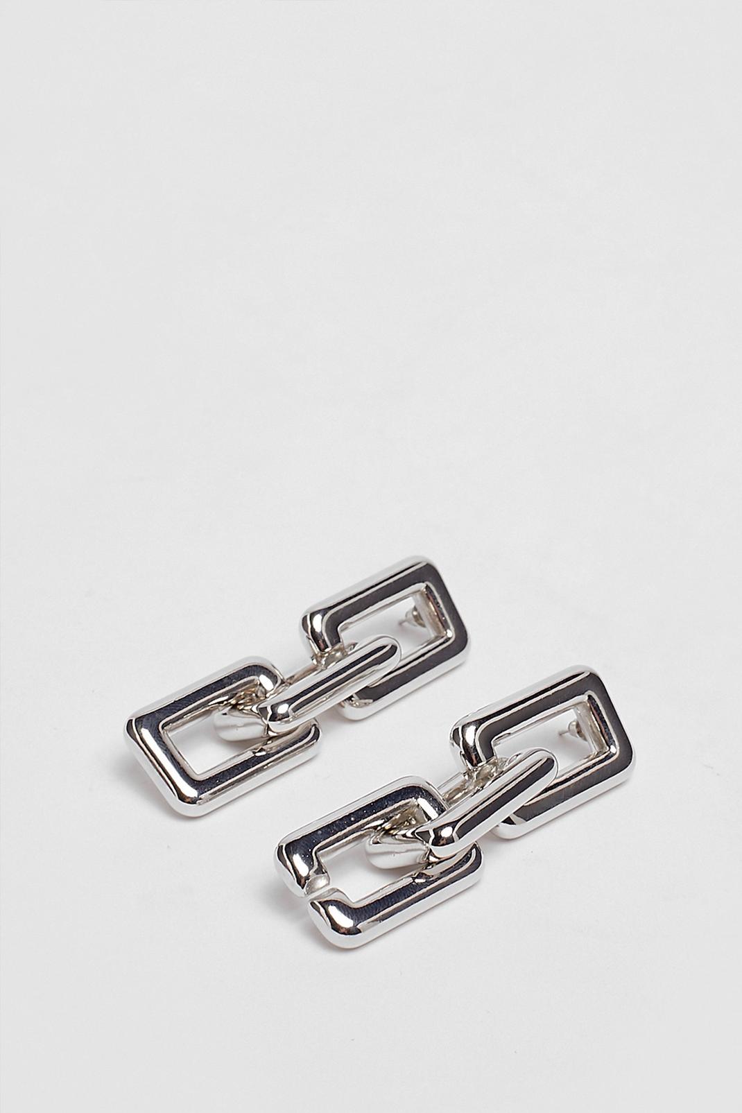Boucles d'oreilles pendantes à chaînes épaisse et maillons imbriqués, Silver image number 1