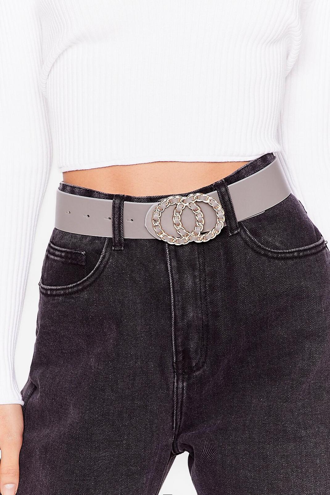 Stone Faux Leather Chain Circle Buckle Belt image number 1