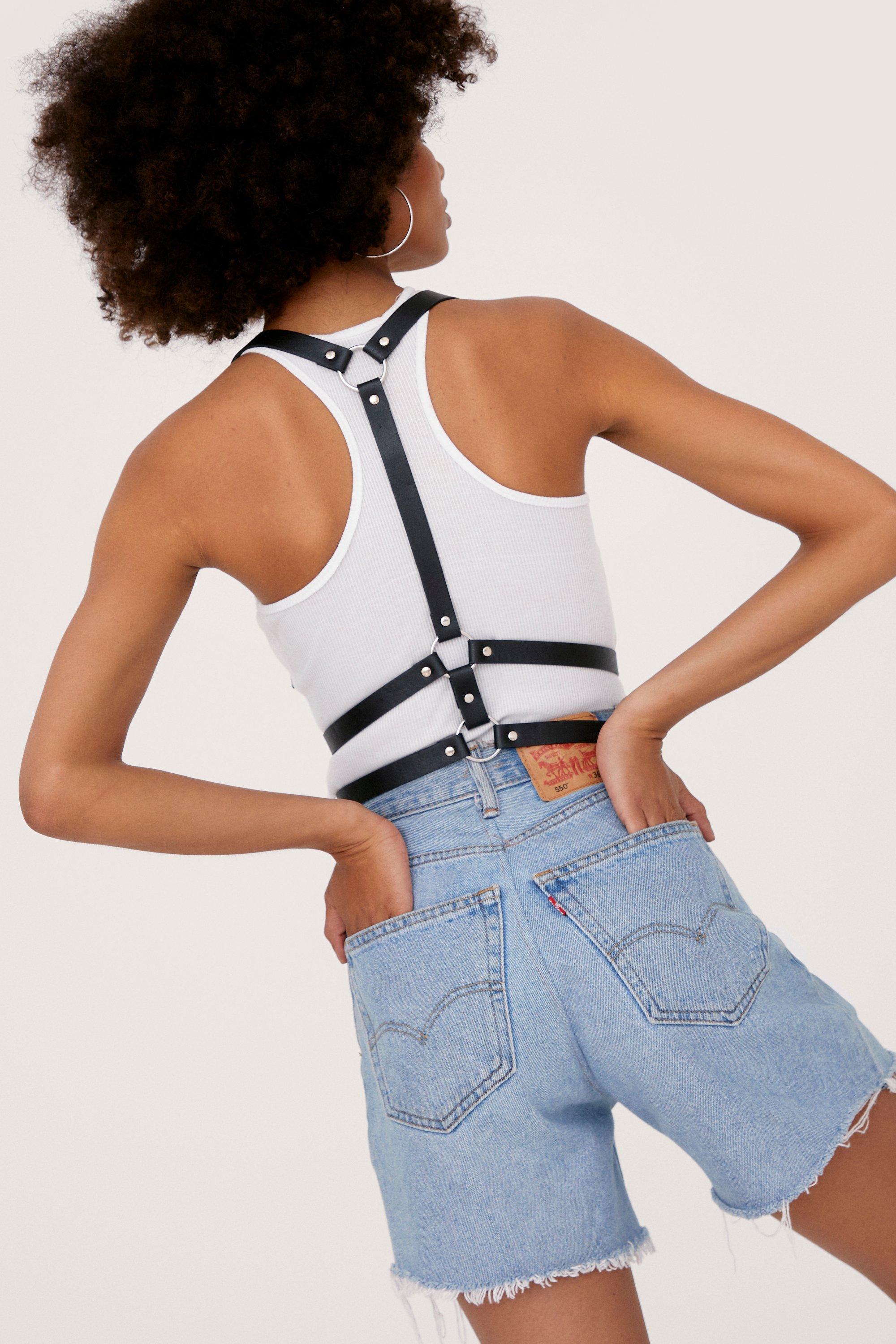 ASOS DESIGN faux leather body harness with bag in white