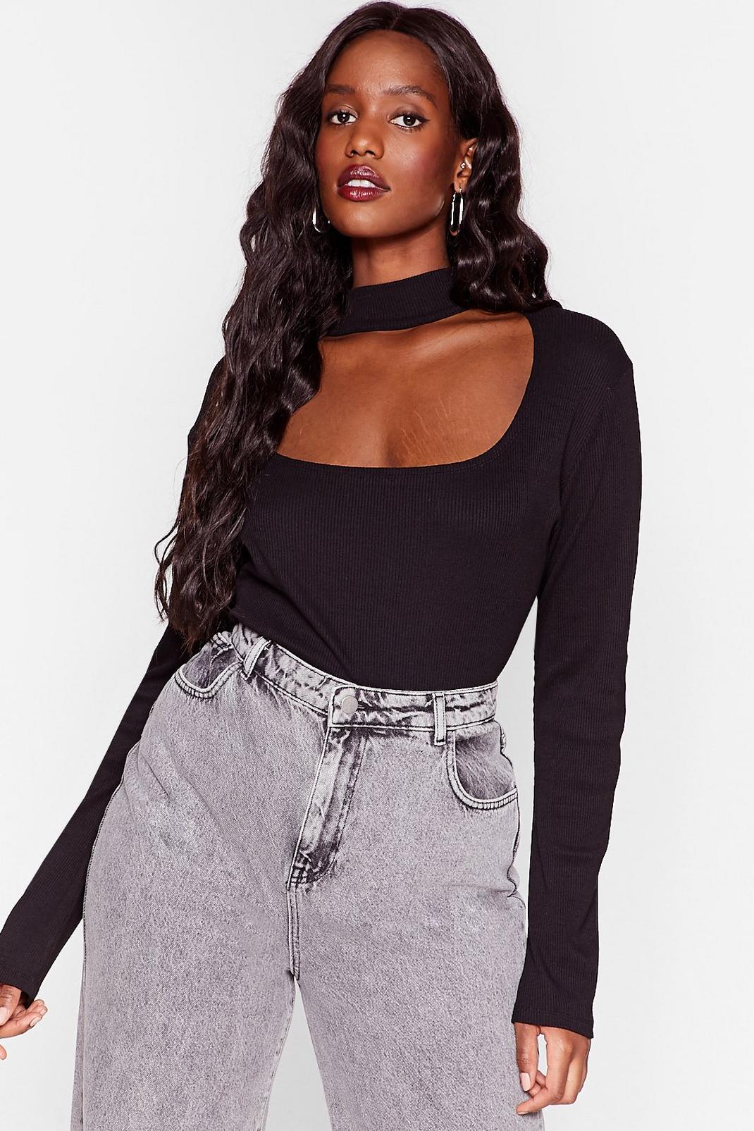 Black Plus Size Cut Out Choker Top image number 1