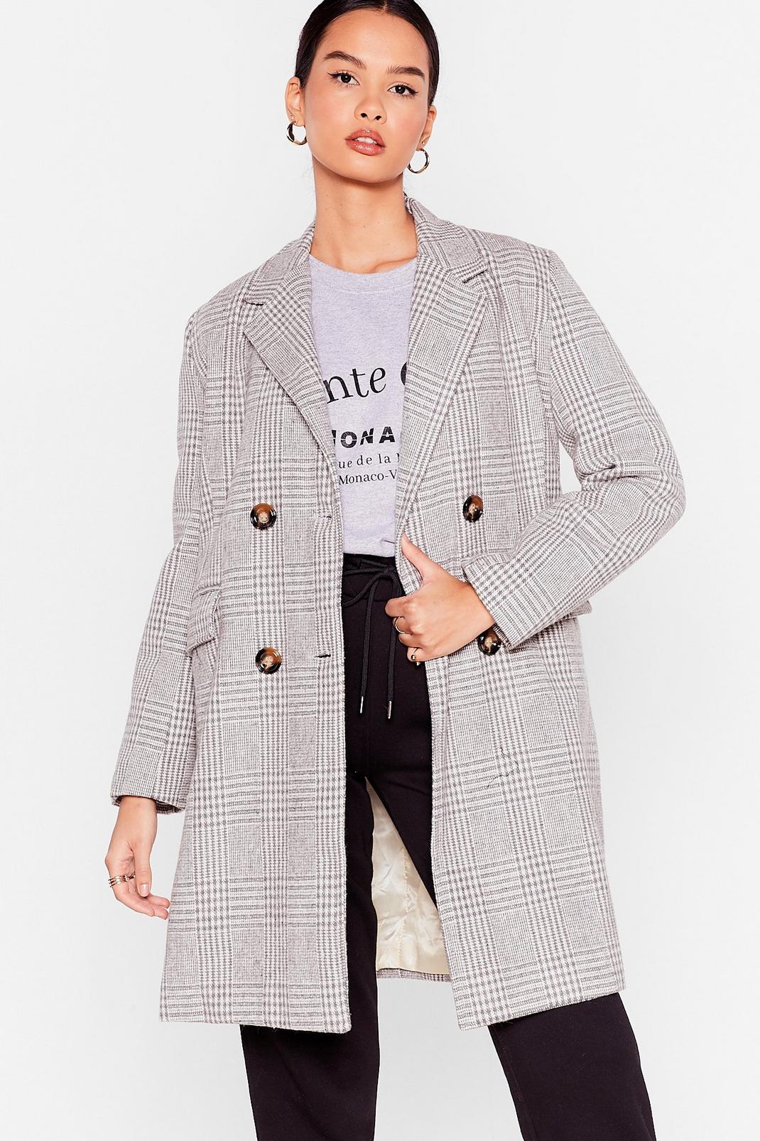 White Check Double Breasted Longline Coat image number 1