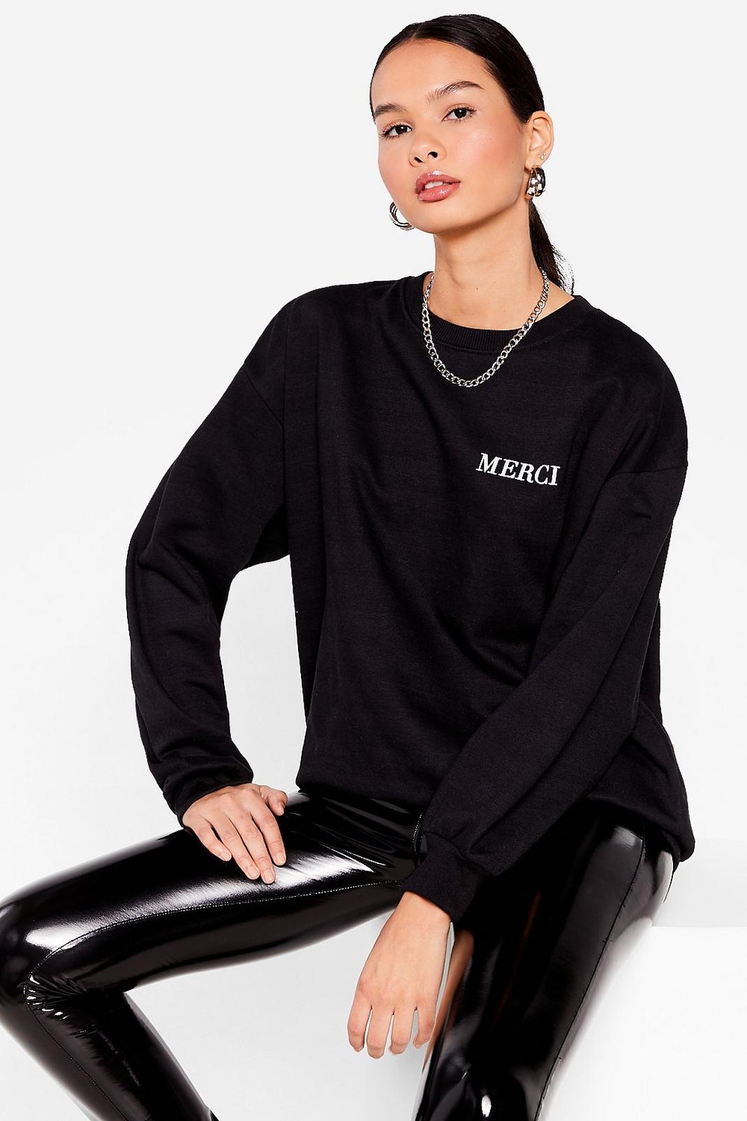 Black Merci Pocket Graphic Oversized Sweatshirt image number 1