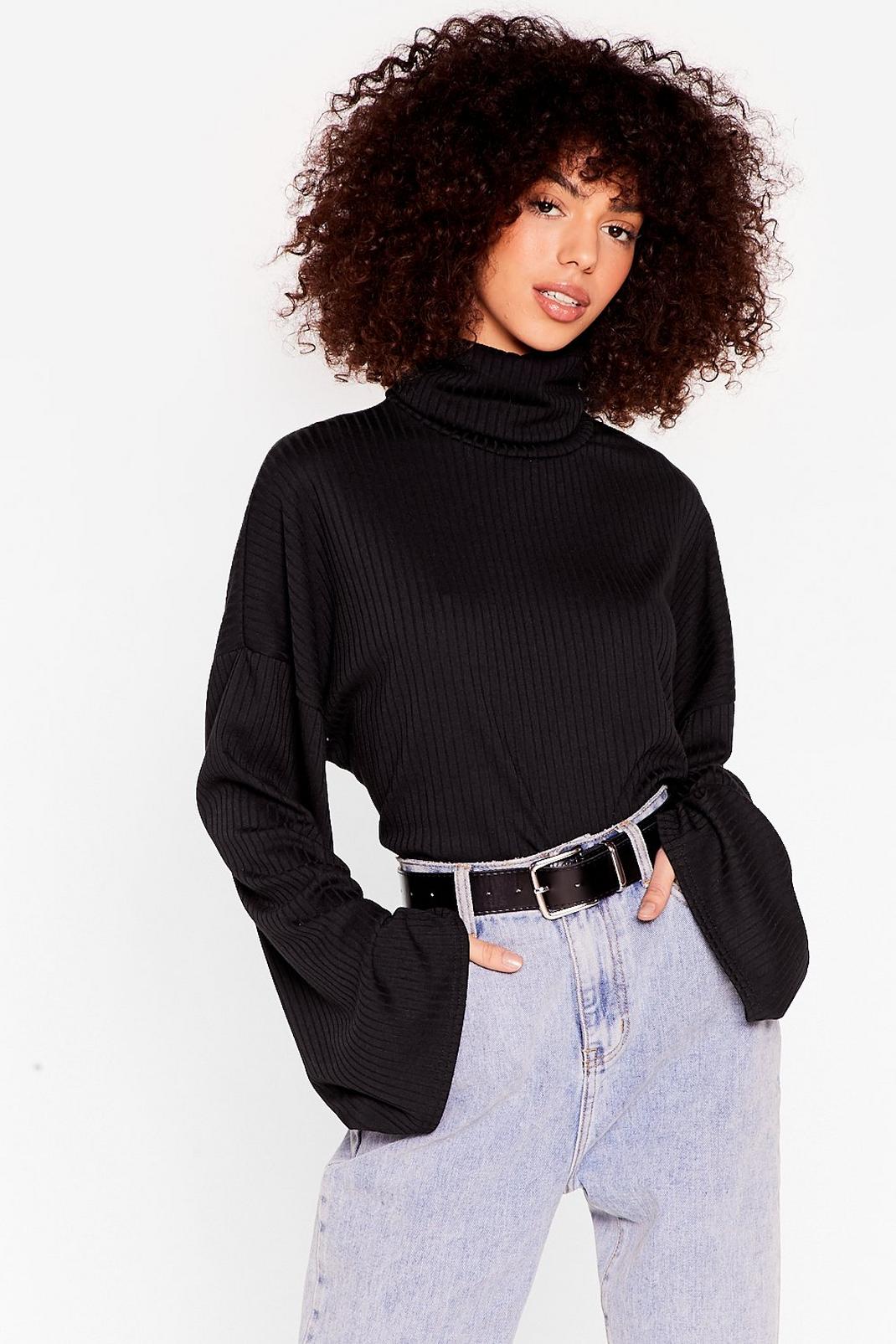 Black Wide Sleeve Chunky Roll Neck Sweater image number 1