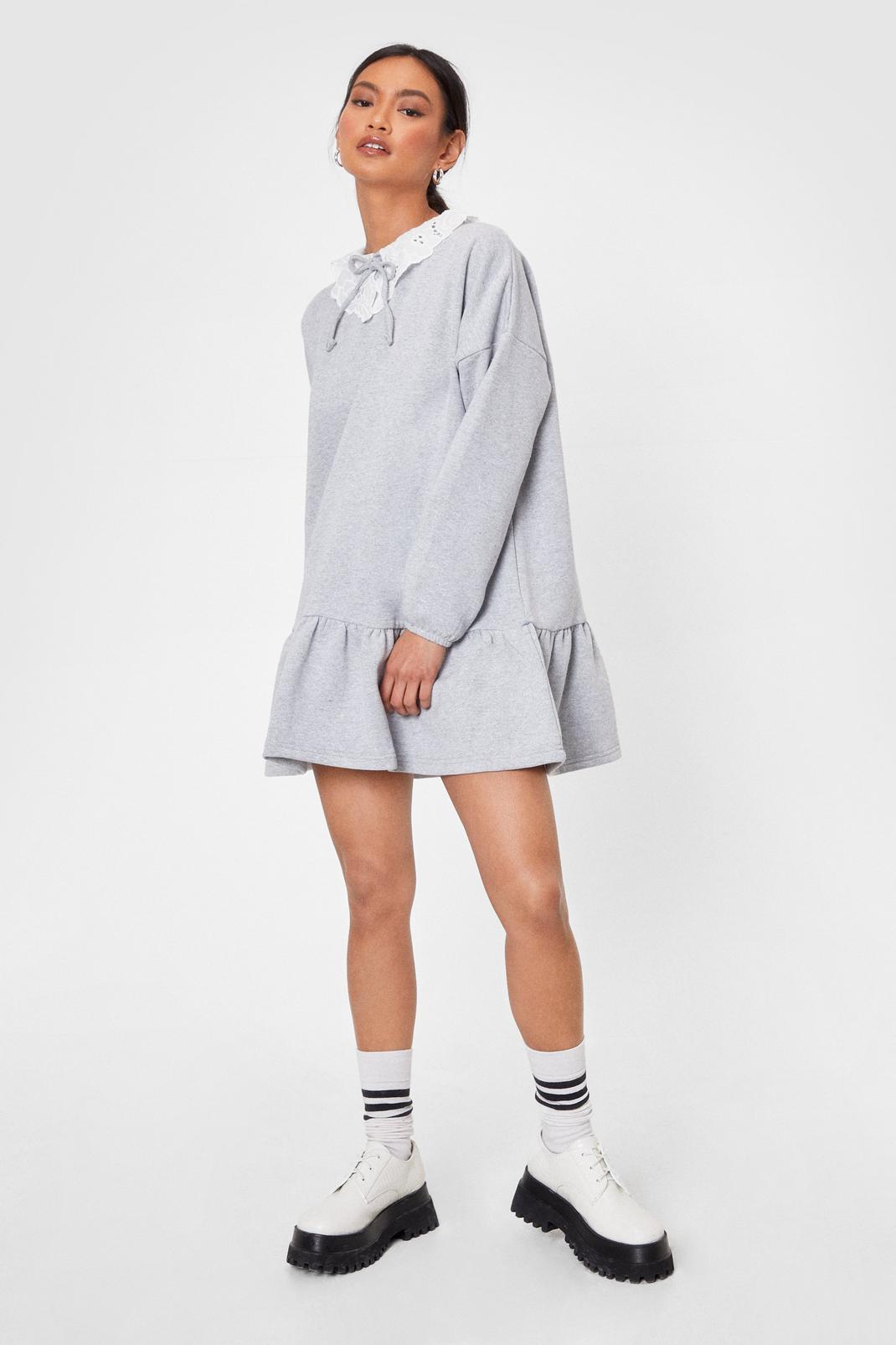 Grey Petite Lace Colar Sweatshirt Dress image number 1