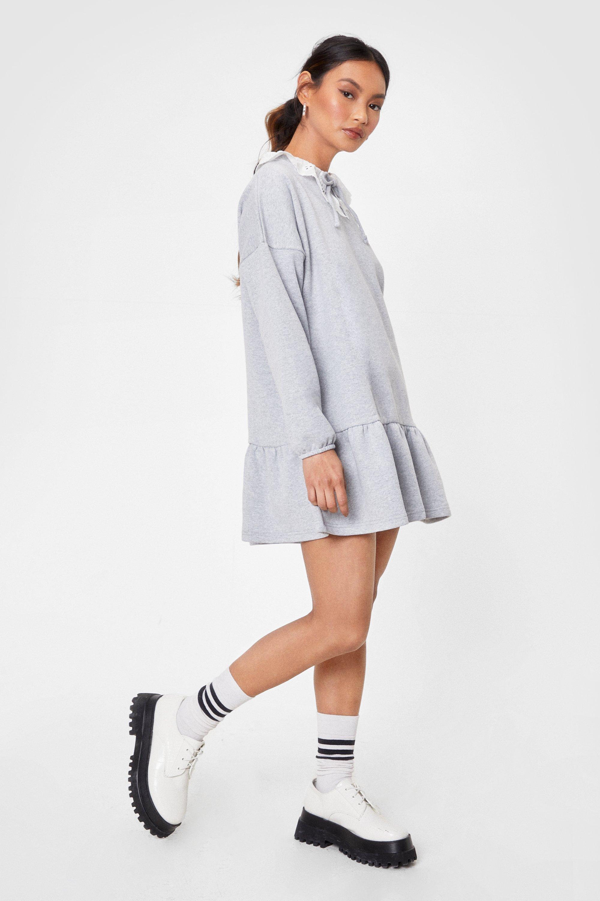 Petite Lace Colar Sweatshirt Dress Nasty Gal