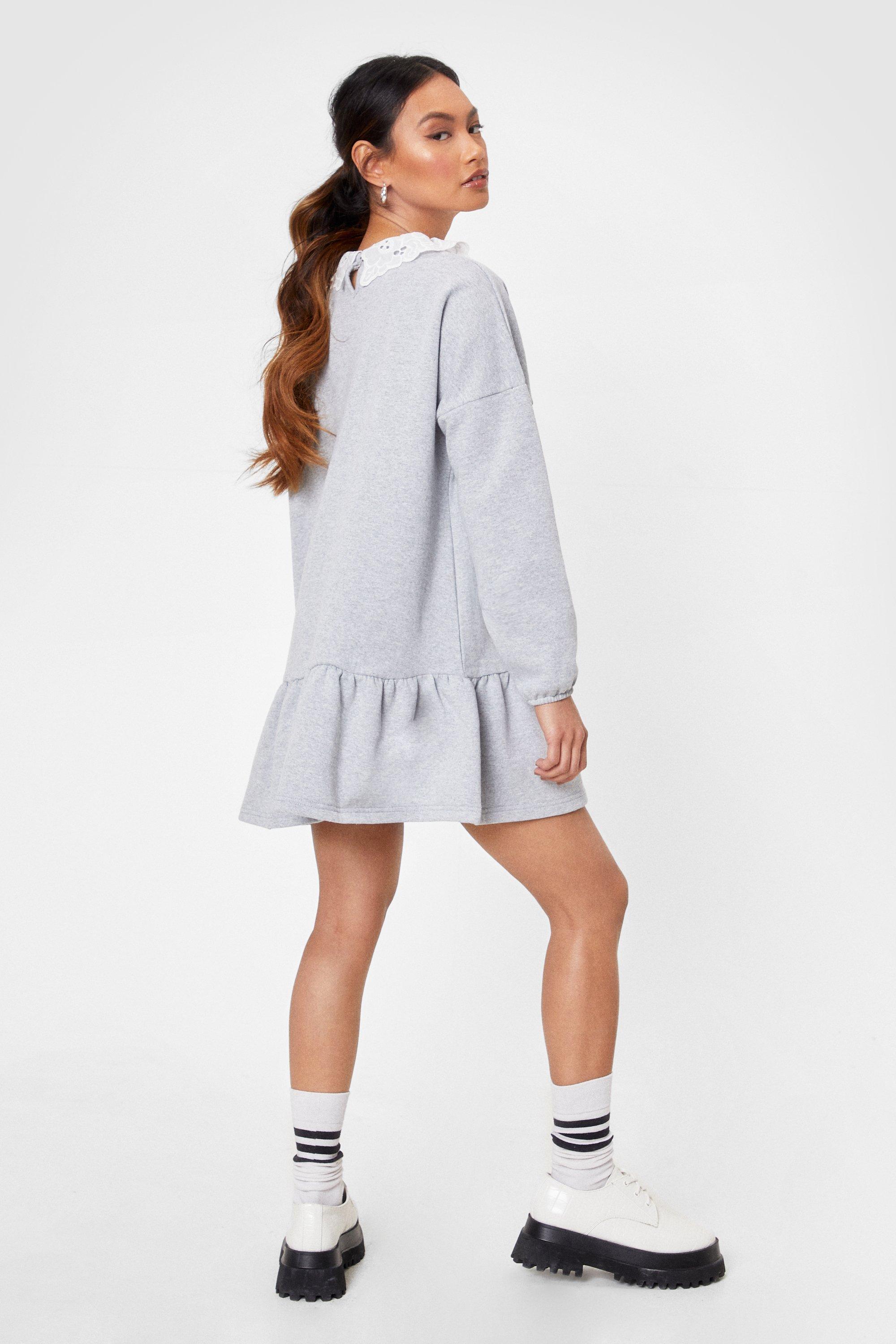 Petite Lace Colar Sweatshirt Dress Nasty Gal