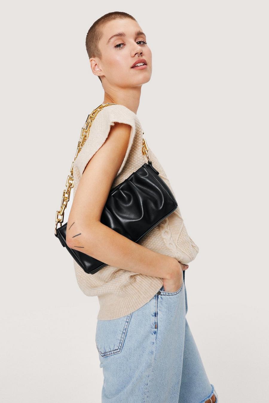 Slouchy Faux Leather Chain Shoulder Bag